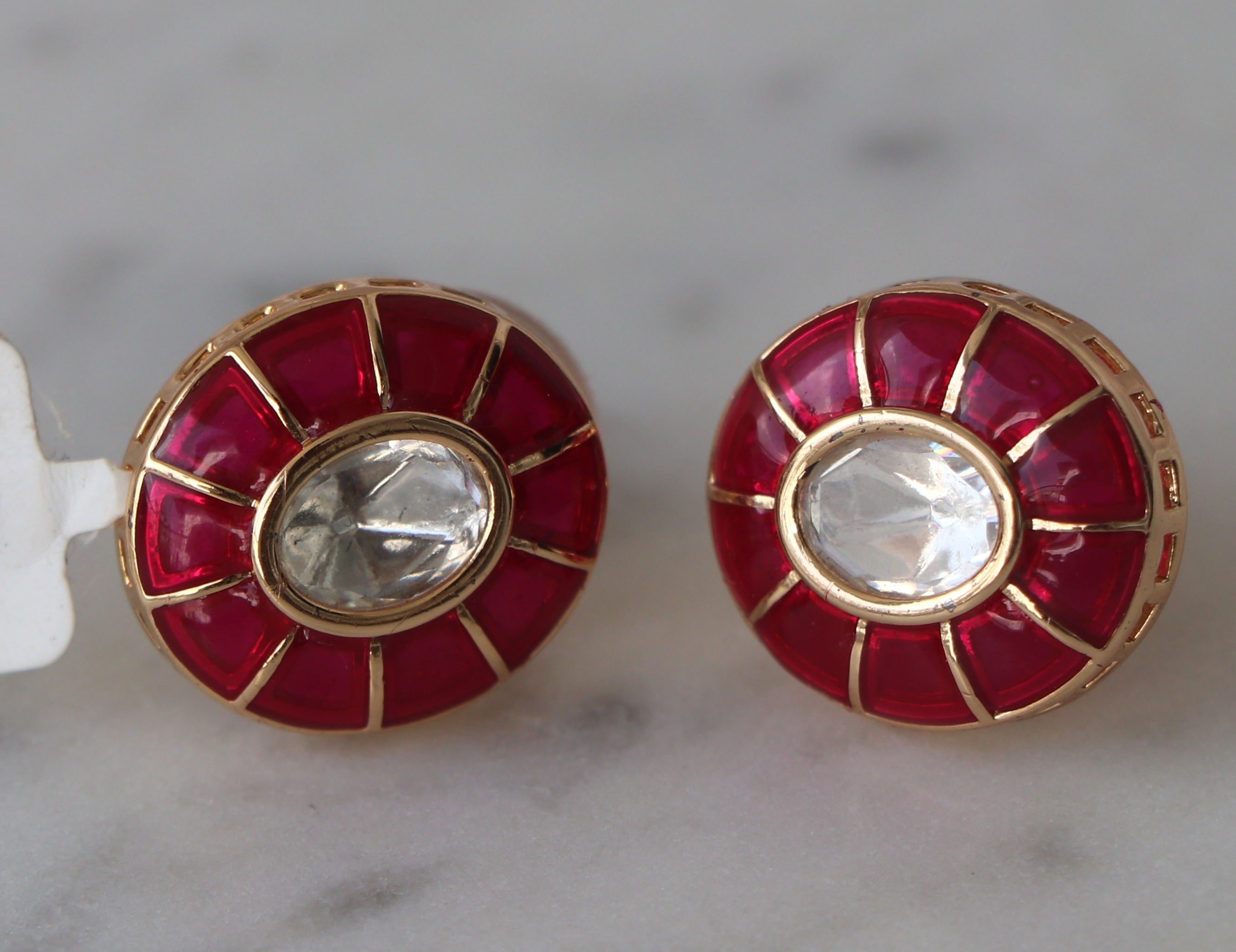 Crimson Radiance Geometric Earrings