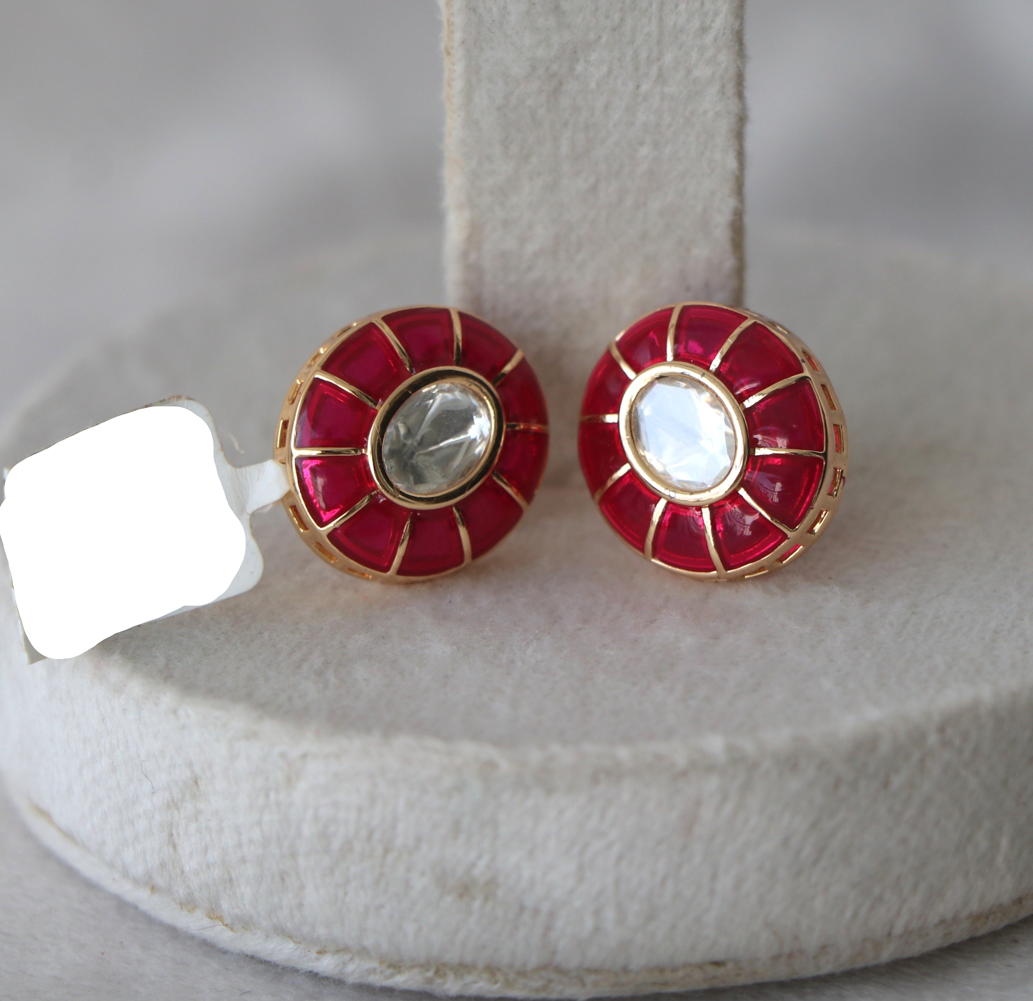 Crimson Radiance Geometric Earrings