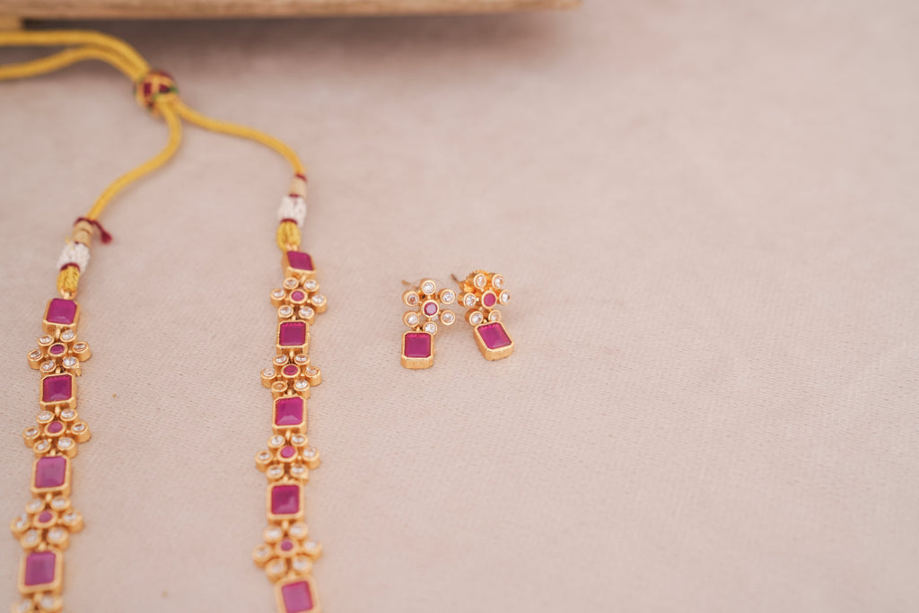 Ruby Blossom Kundan Minimal Necklace Set