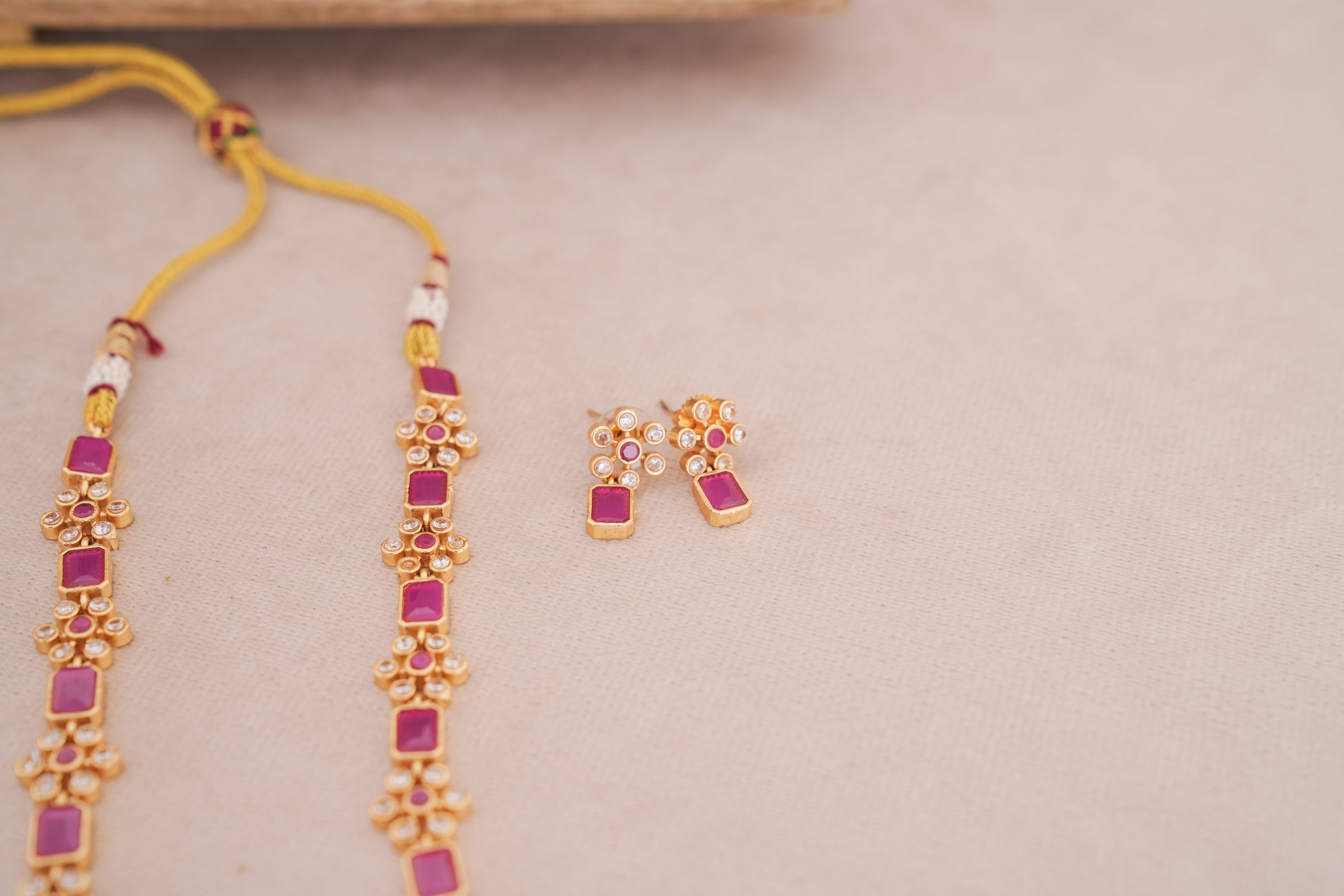 Ruby Blossom Kundan Minimal Necklace Set
