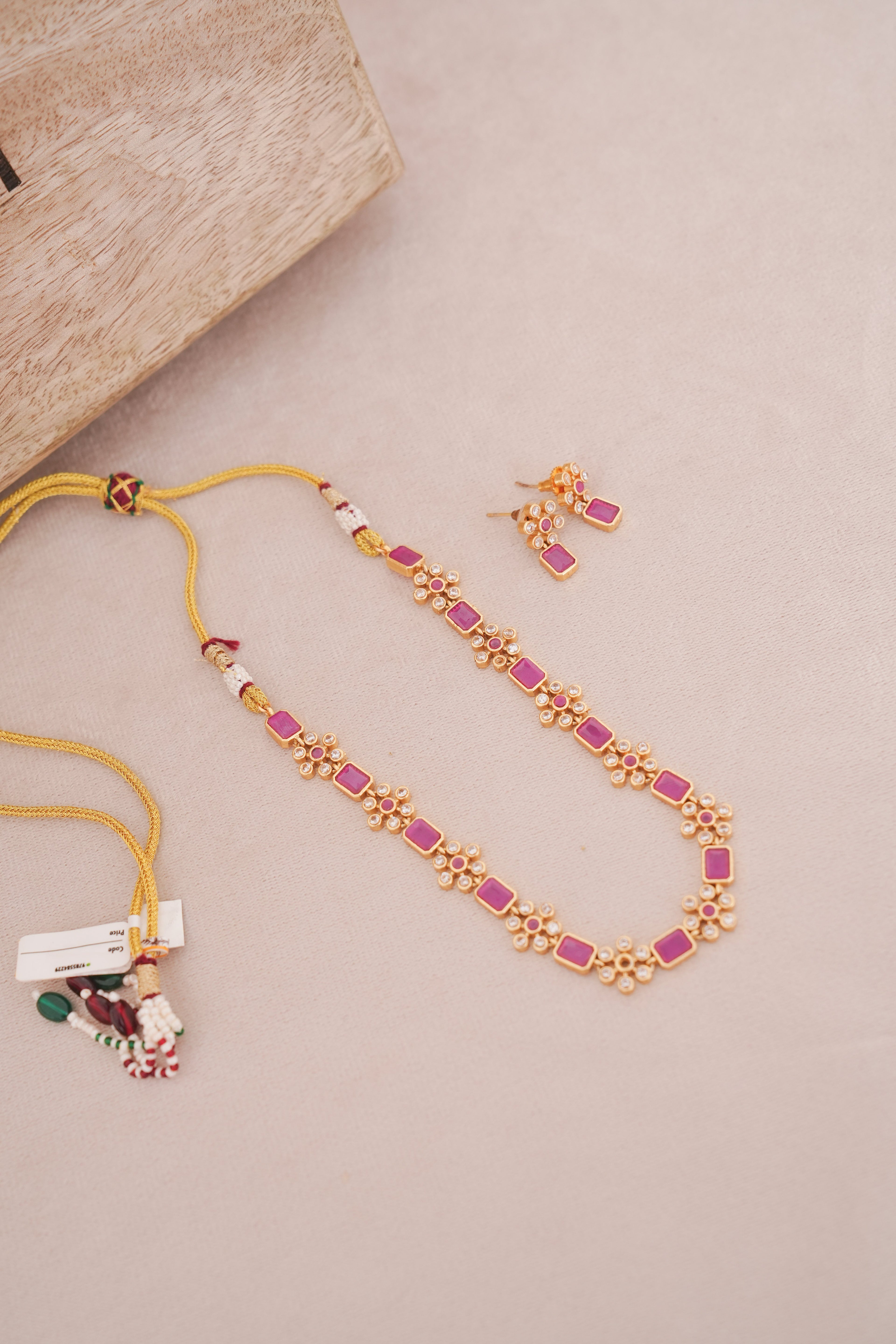 Ruby Blossom Kundan Minimal Necklace Set