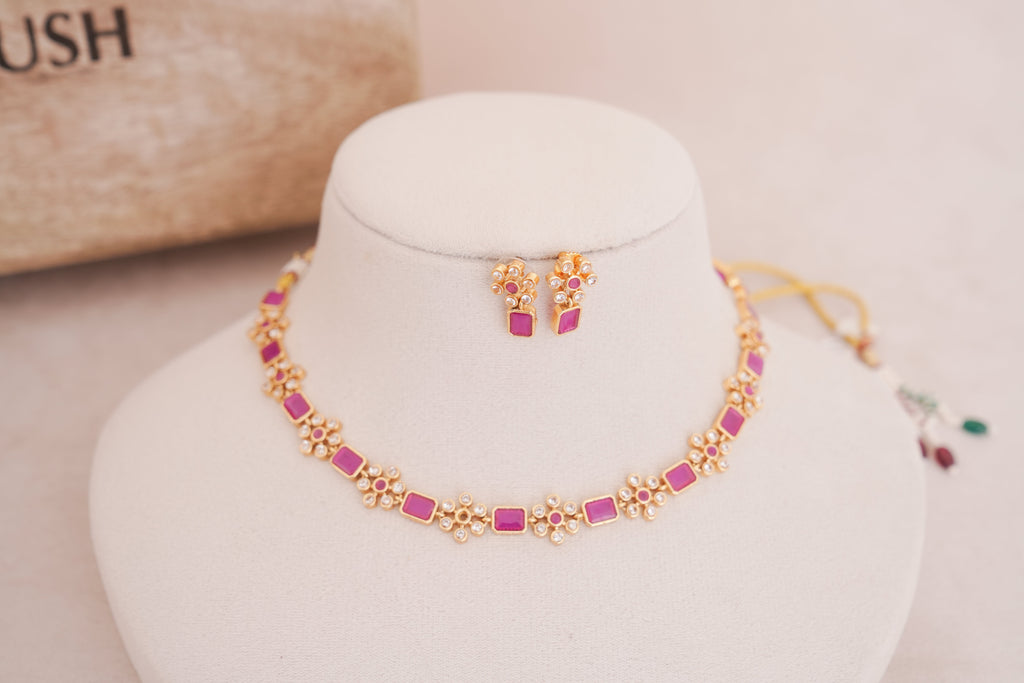 Ruby Blossom Kundan Minimal Necklace Set