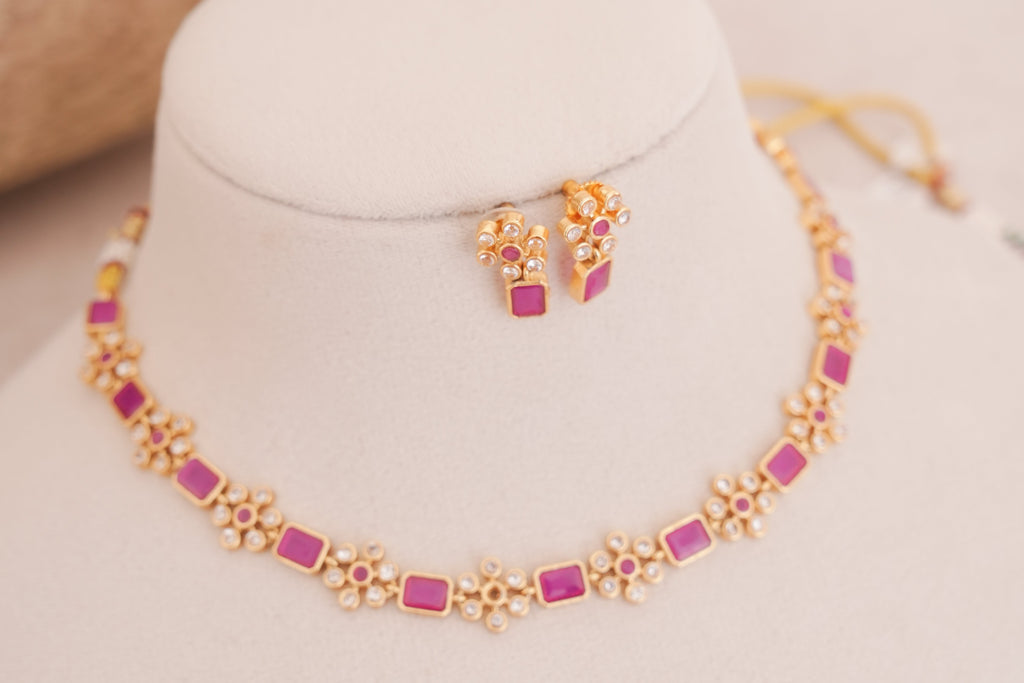 Ruby Blossom Kundan Minimal Necklace Set