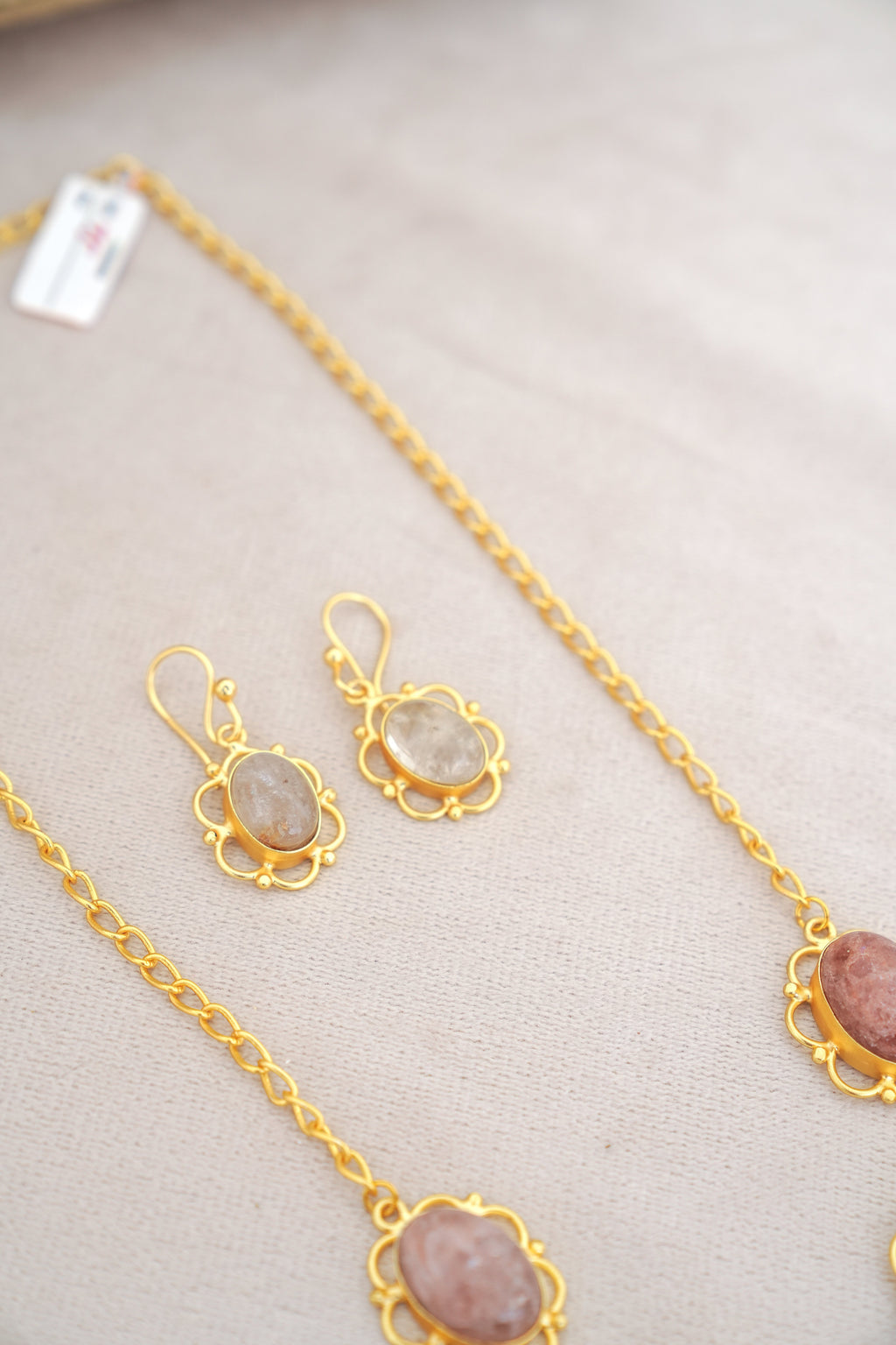 Crimson Rose Quartz  Emerald Cascade Necklace Set