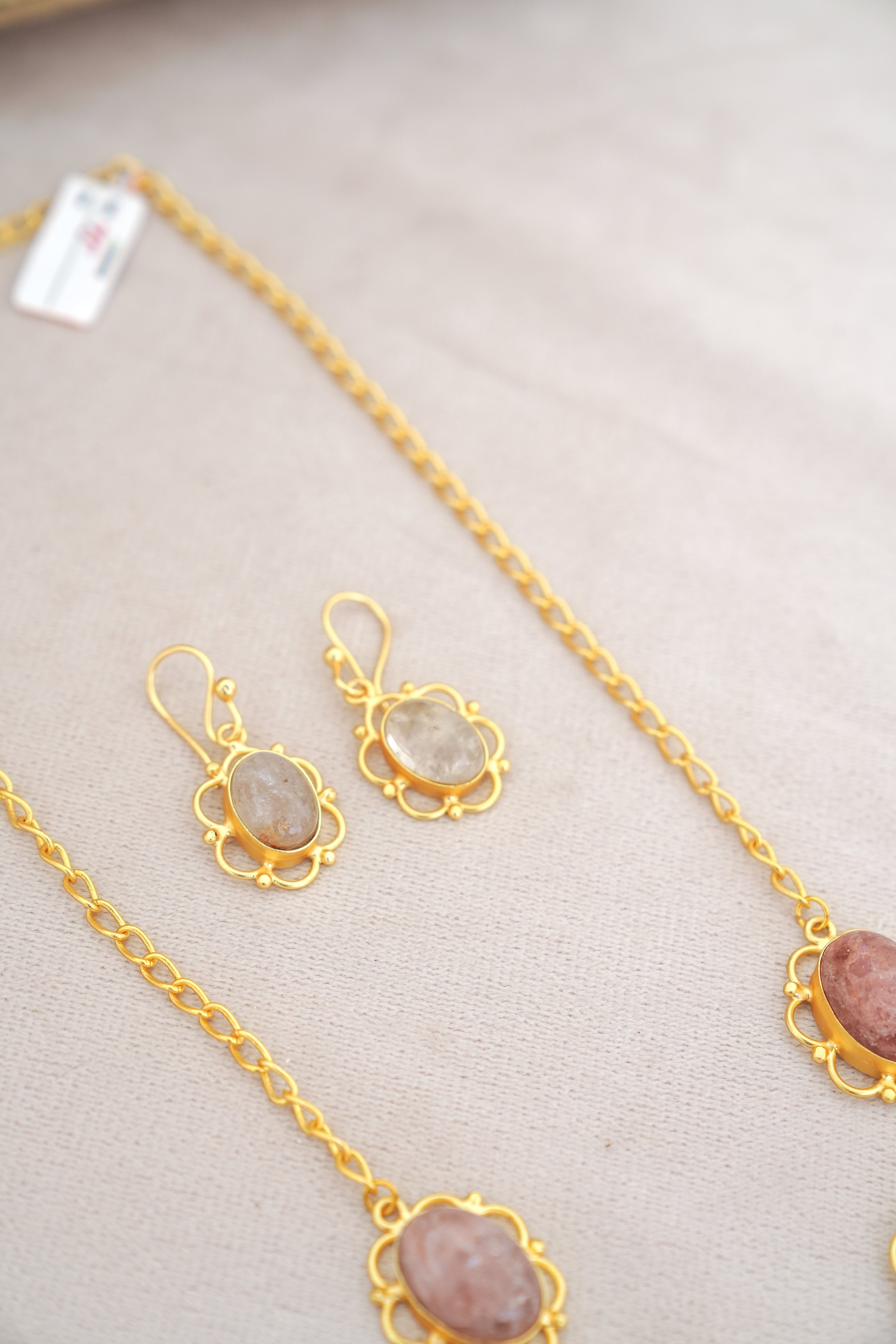 Crimson Rose Quartz  Emerald Cascade Necklace Set