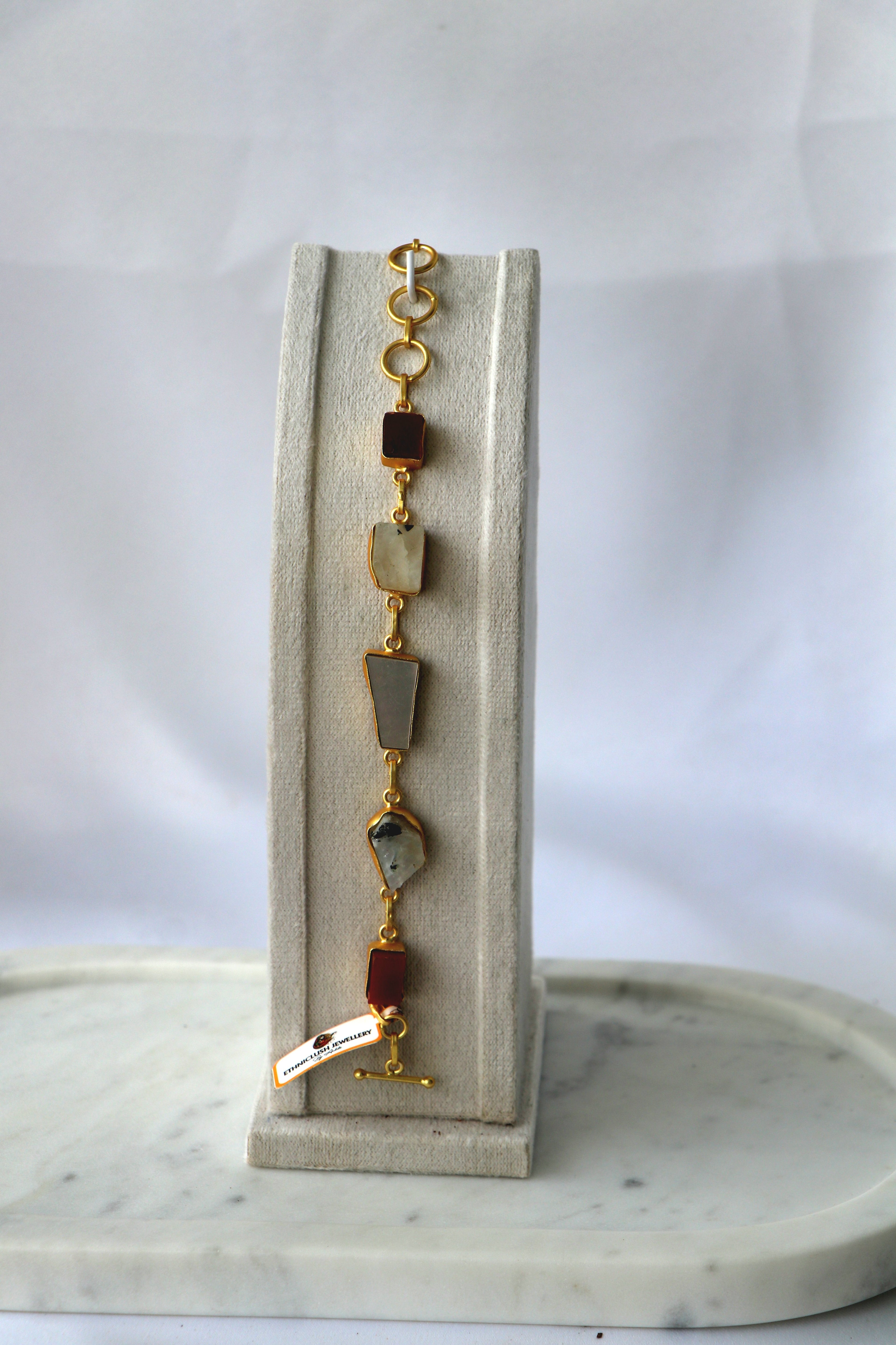 Crimson  White Gemstone Geometric Bracelet
