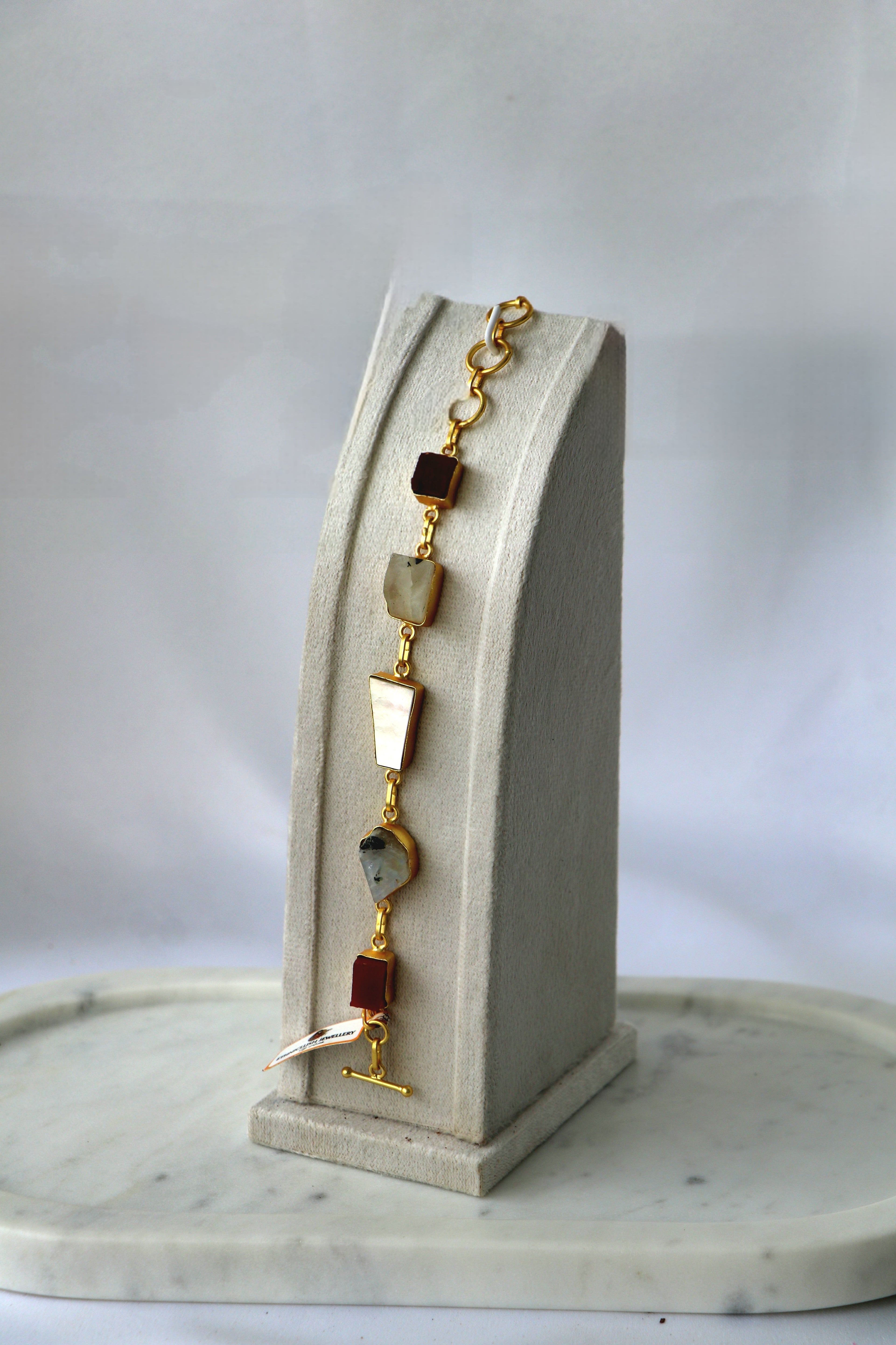 Crimson  White Gemstone Geometric Bracelet