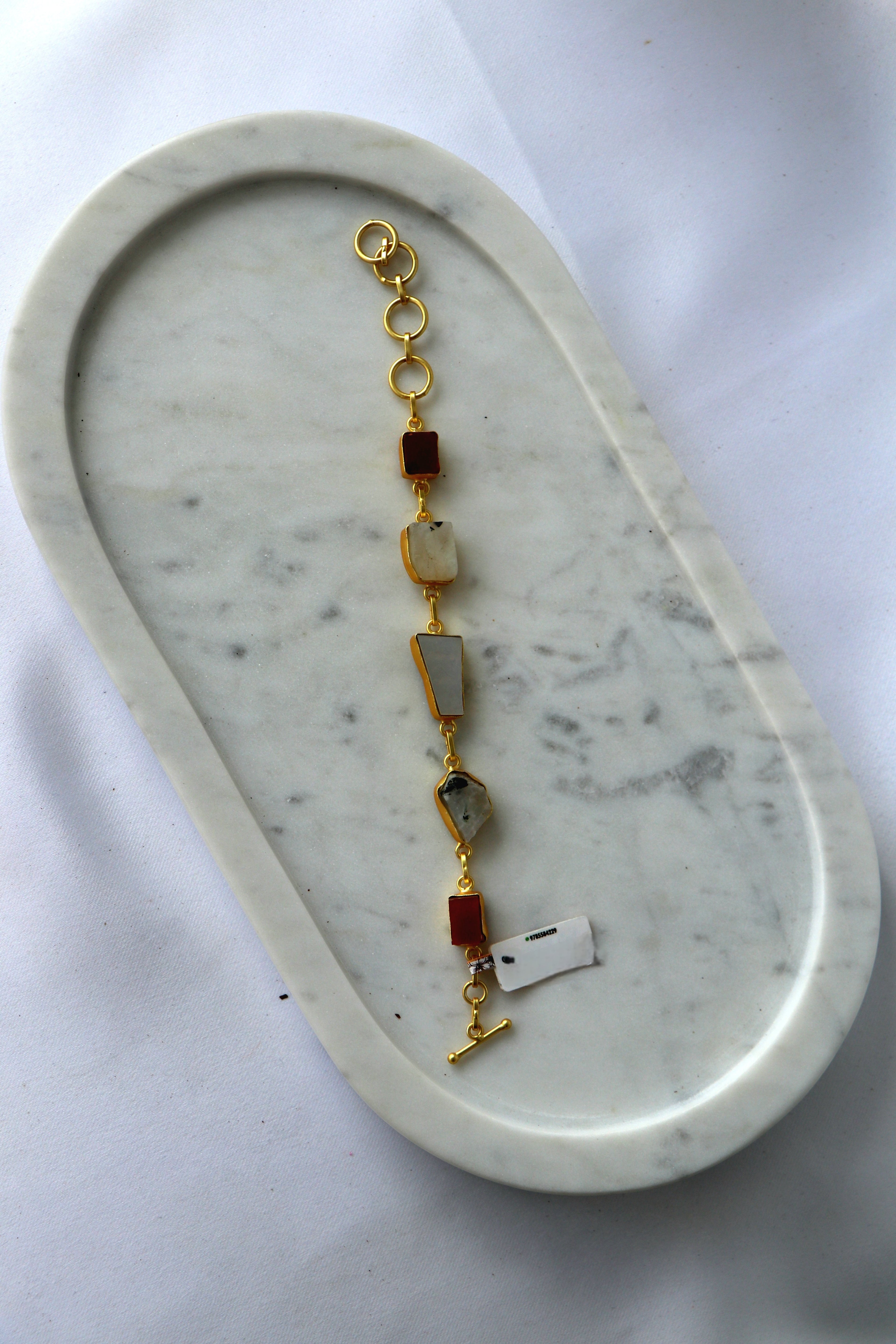 Crimson  White Gemstone Geometric Bracelet