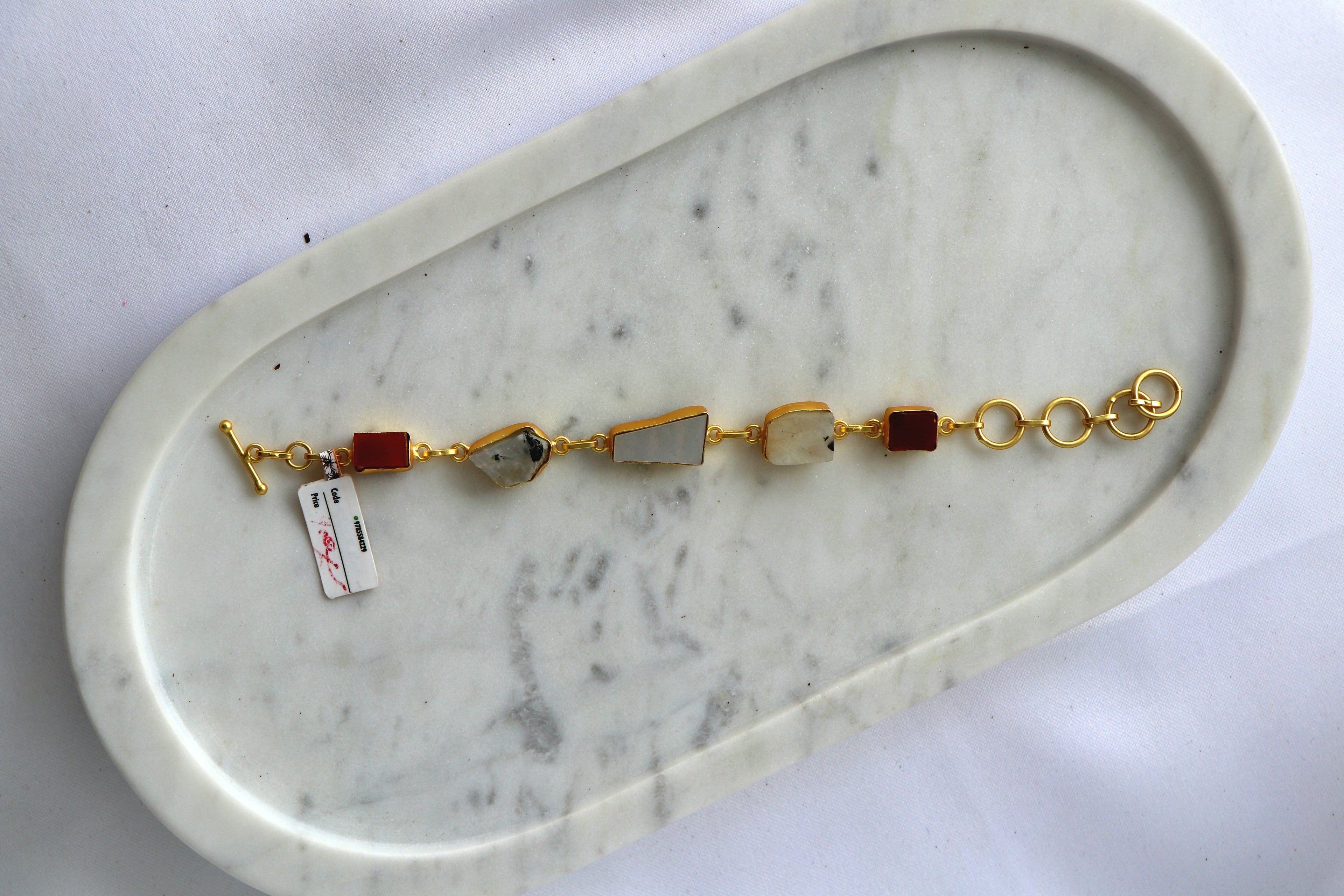 Crimson  White Gemstone Geometric Bracelet