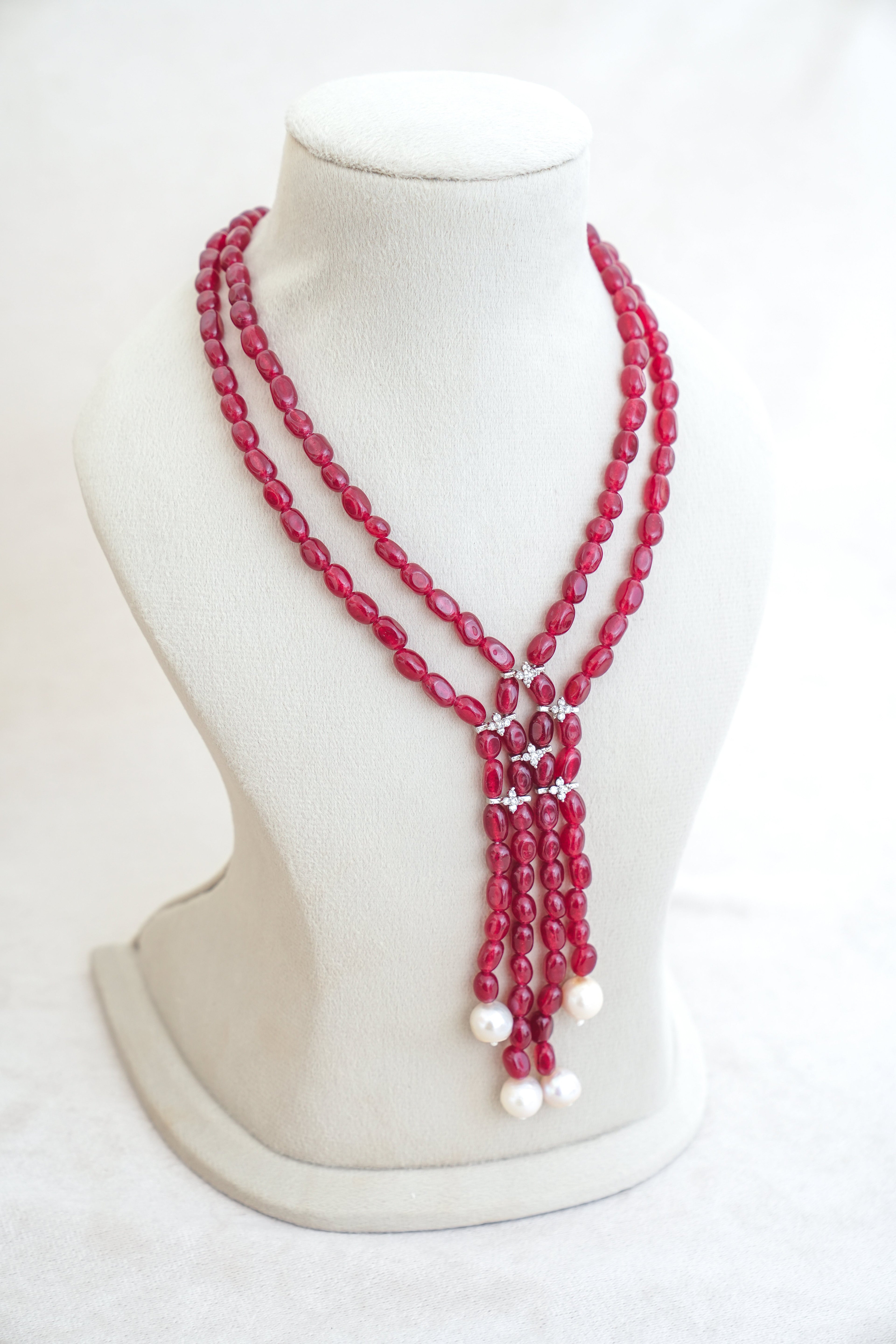 Crimson Y Strand Gemstone Necklace