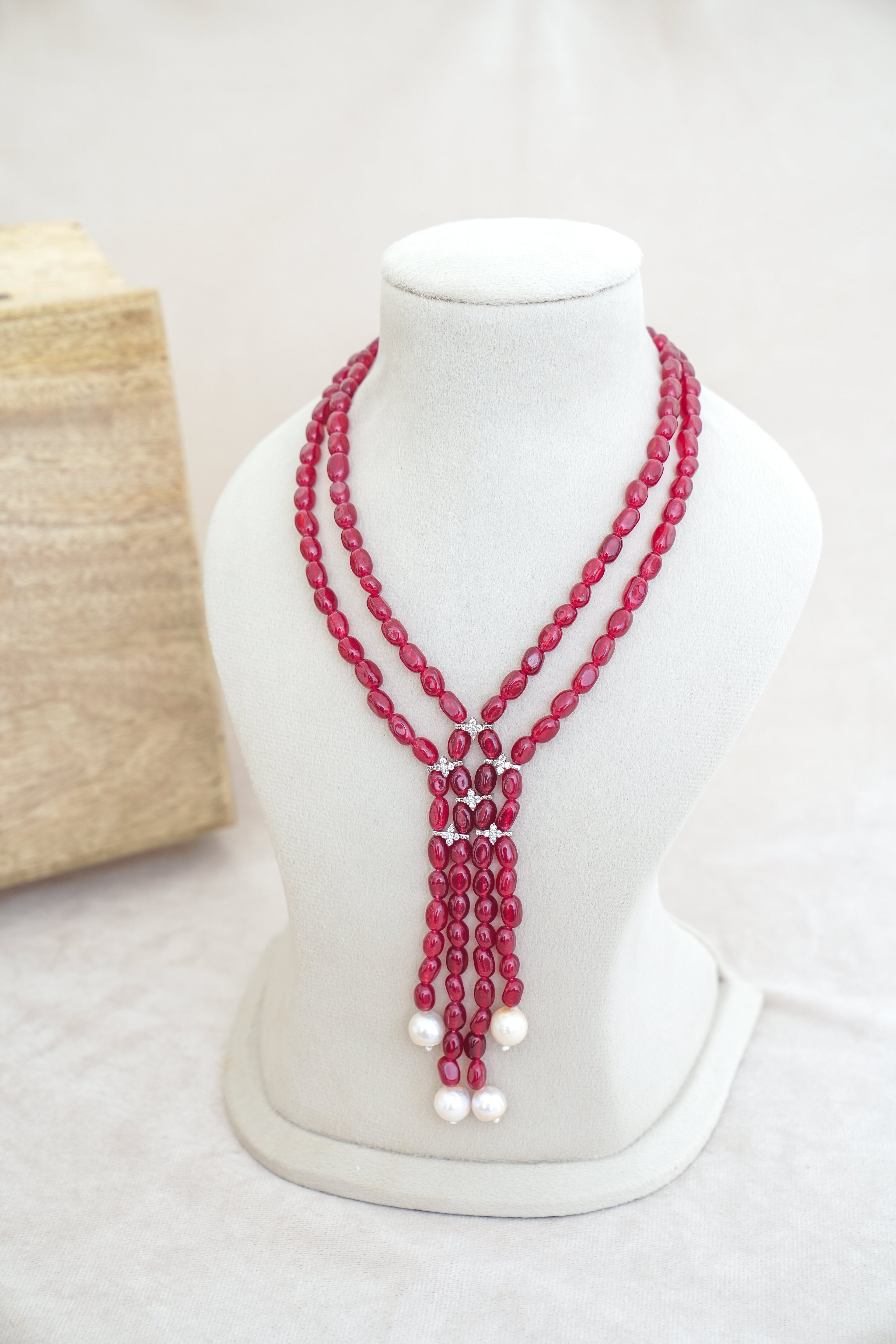 Crimson Y Strand Gemstone Necklace