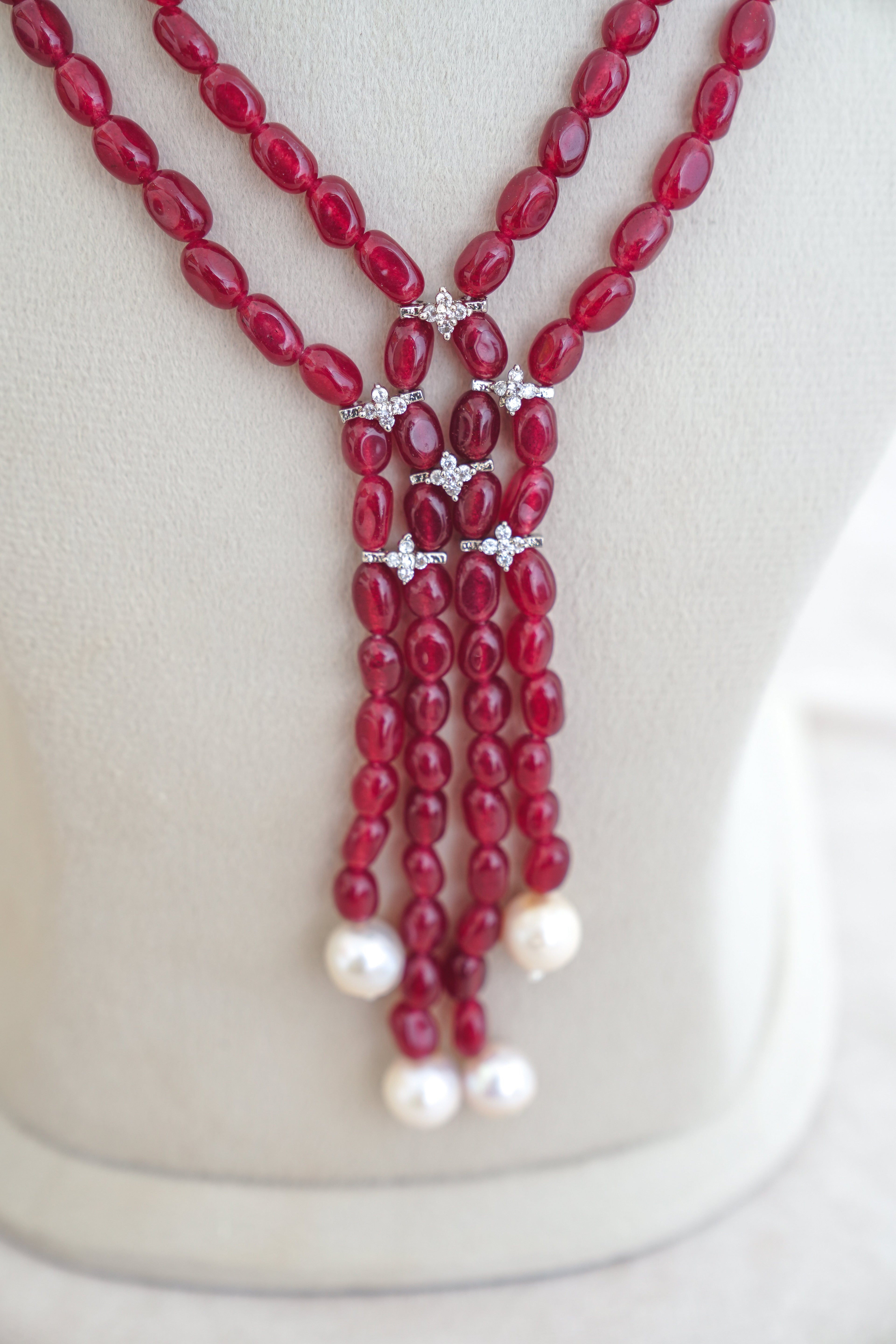 Crimson Y Strand Gemstone Necklace