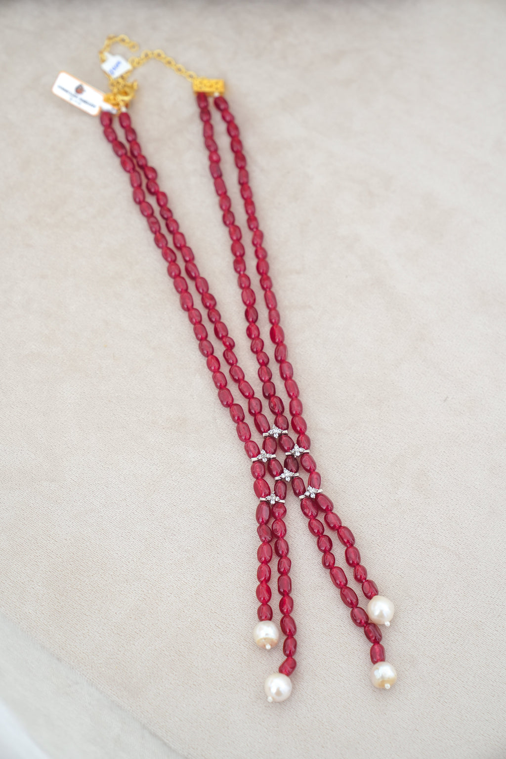 Crimson Y Strand Gemstone Necklace