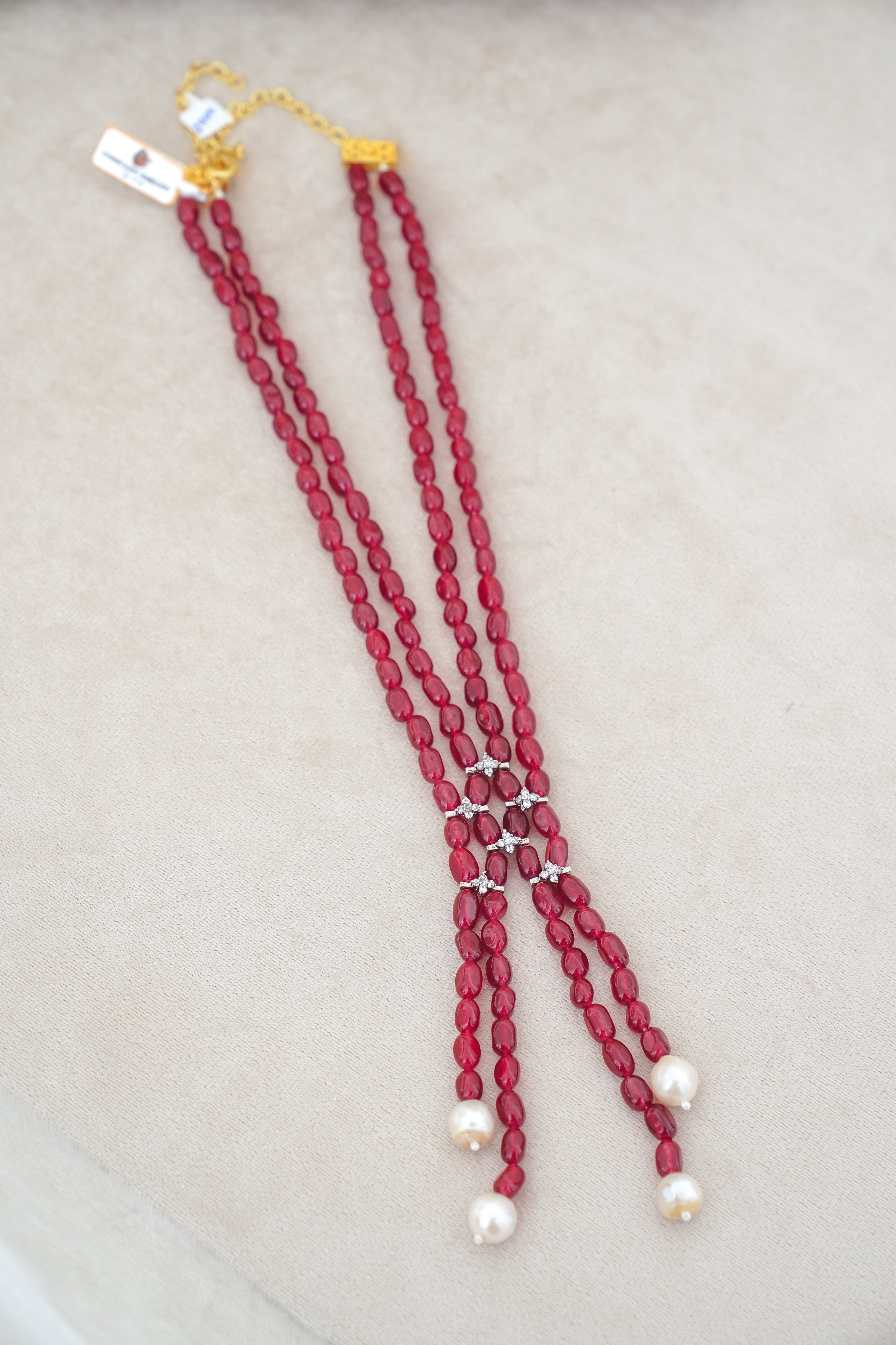 Crimson Y Strand Gemstone Necklace