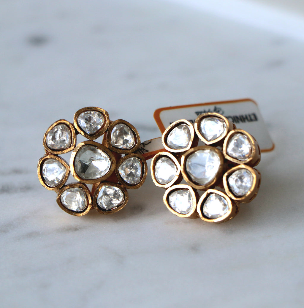 Polki Petal Cluster Earrings