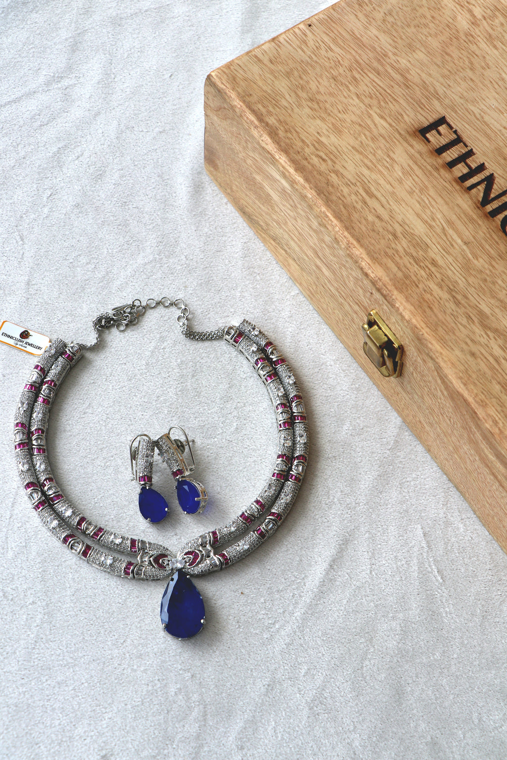 Double Strand Ruby Diamond Sapphire coloured Necklace Set