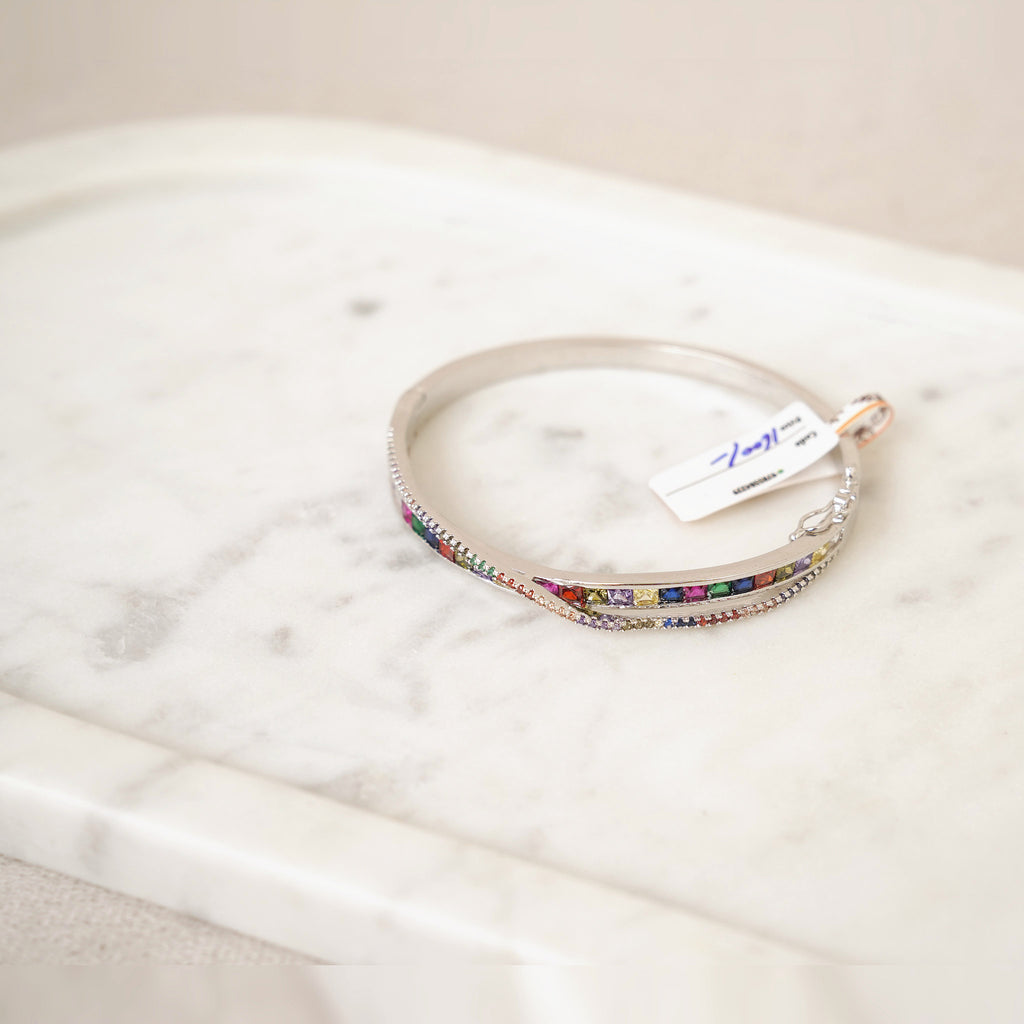 Rainbow Stone Silver-Tone Bangle