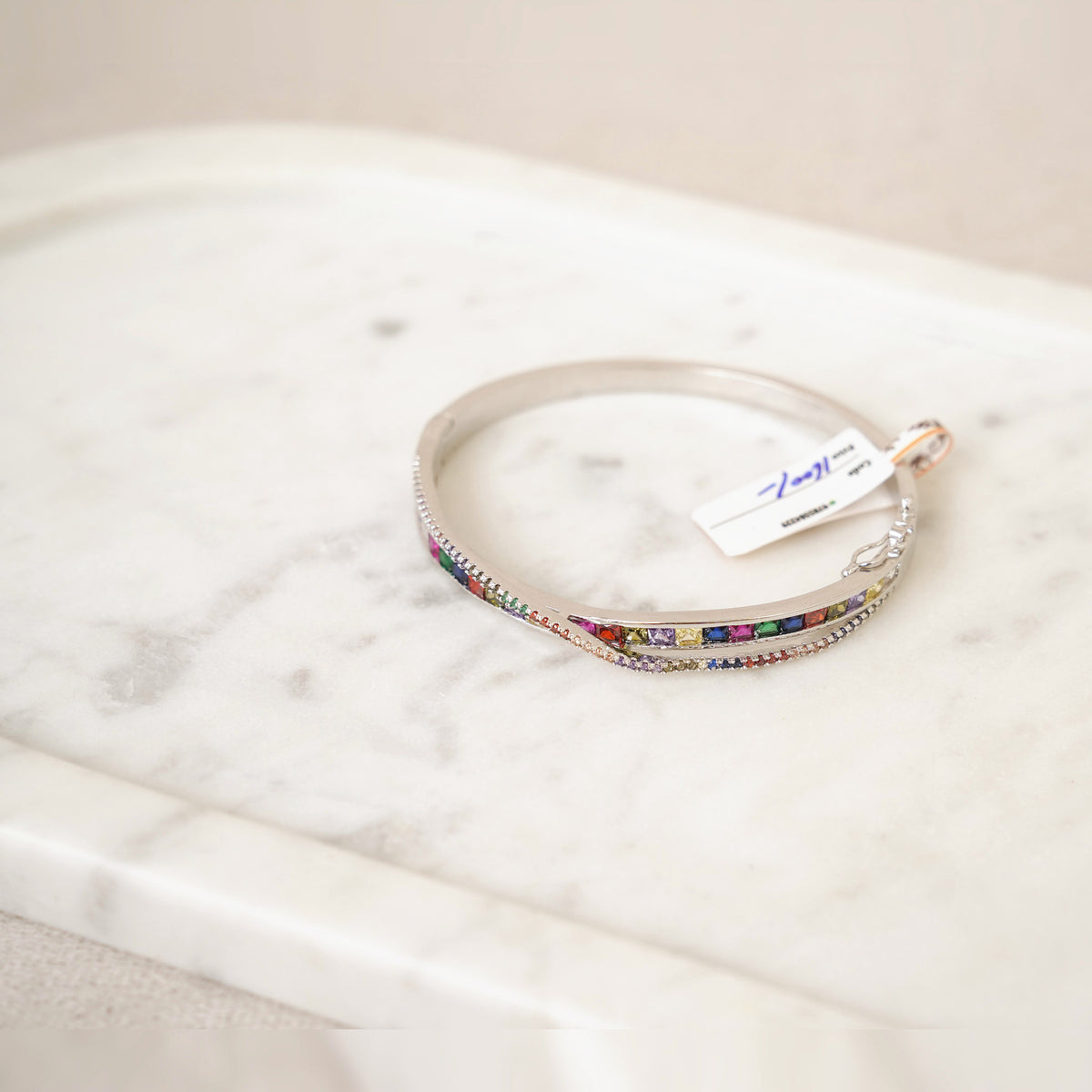 Rainbow Stone Silver-Tone Bangle