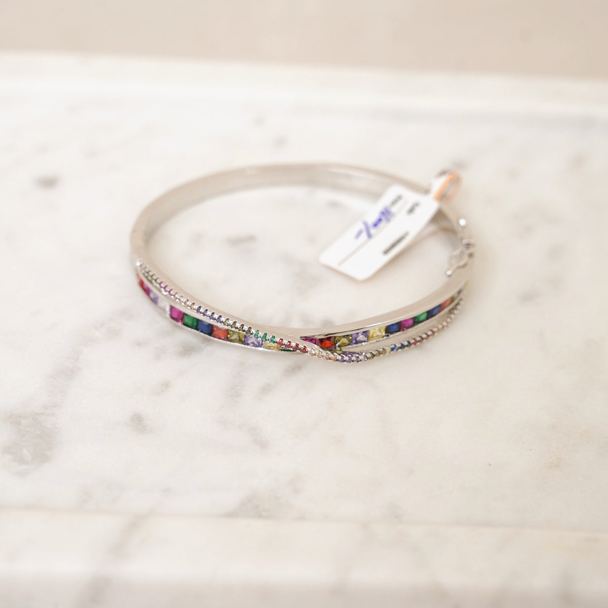 Rainbow Stone Silver-Tone Bangle