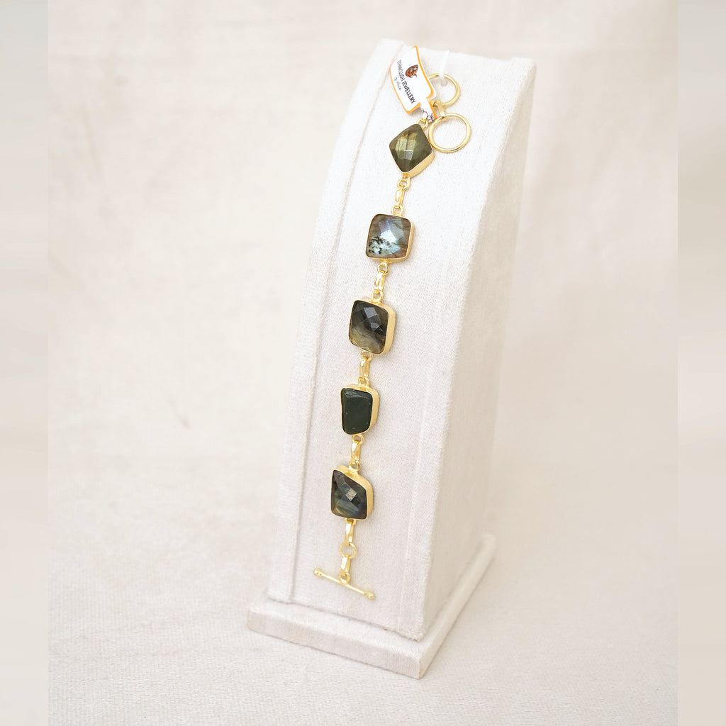 Faceted Gemstone Link Bracelet - Grey Labradorite