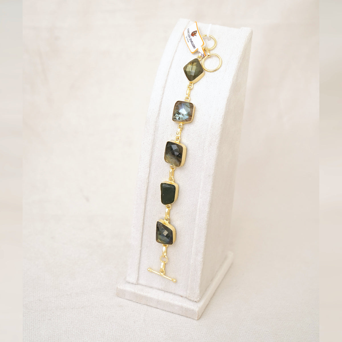 Faceted Gemstone Link Bracelet - Grey Labradorite