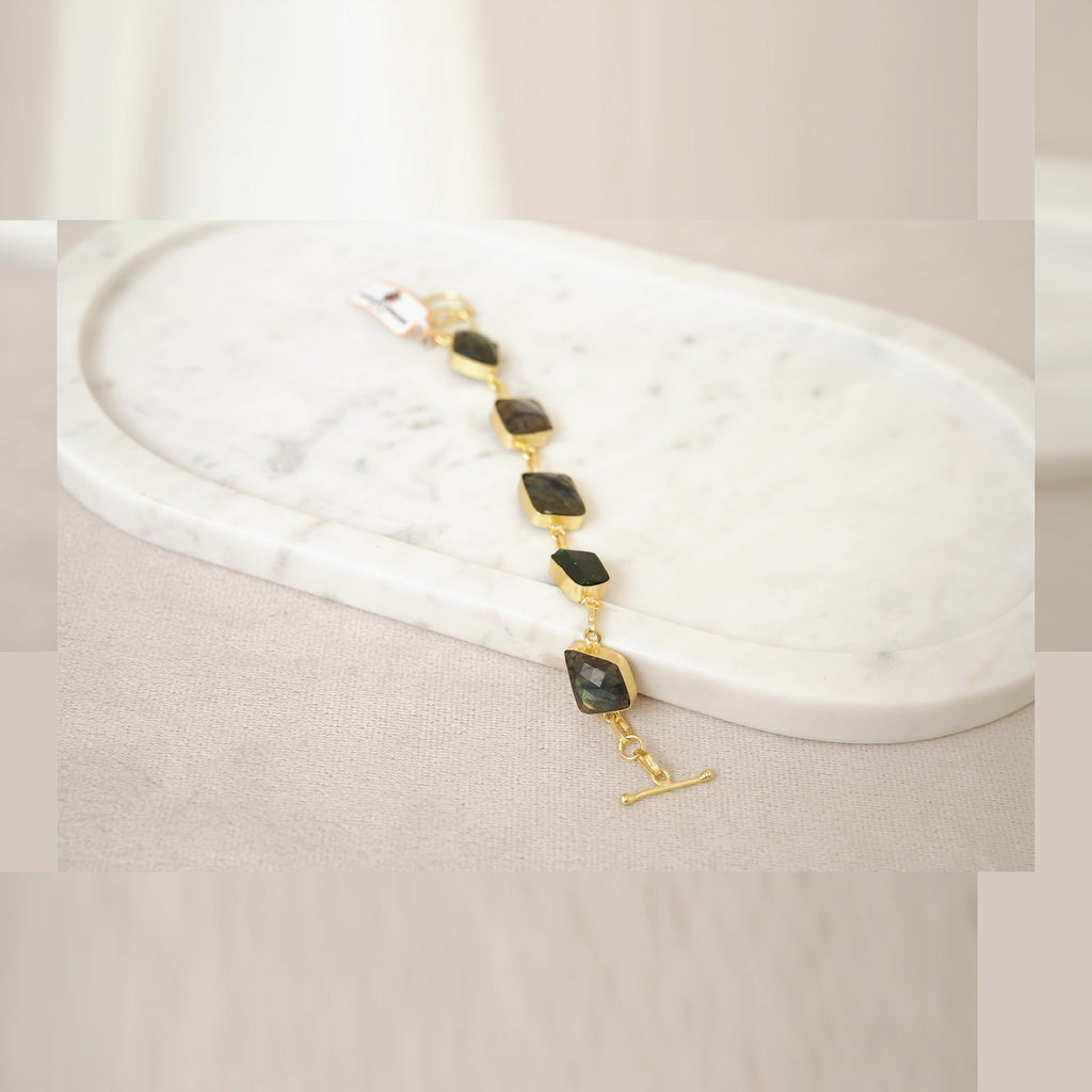 Faceted Gemstone Link Bracelet - Grey Labradorite