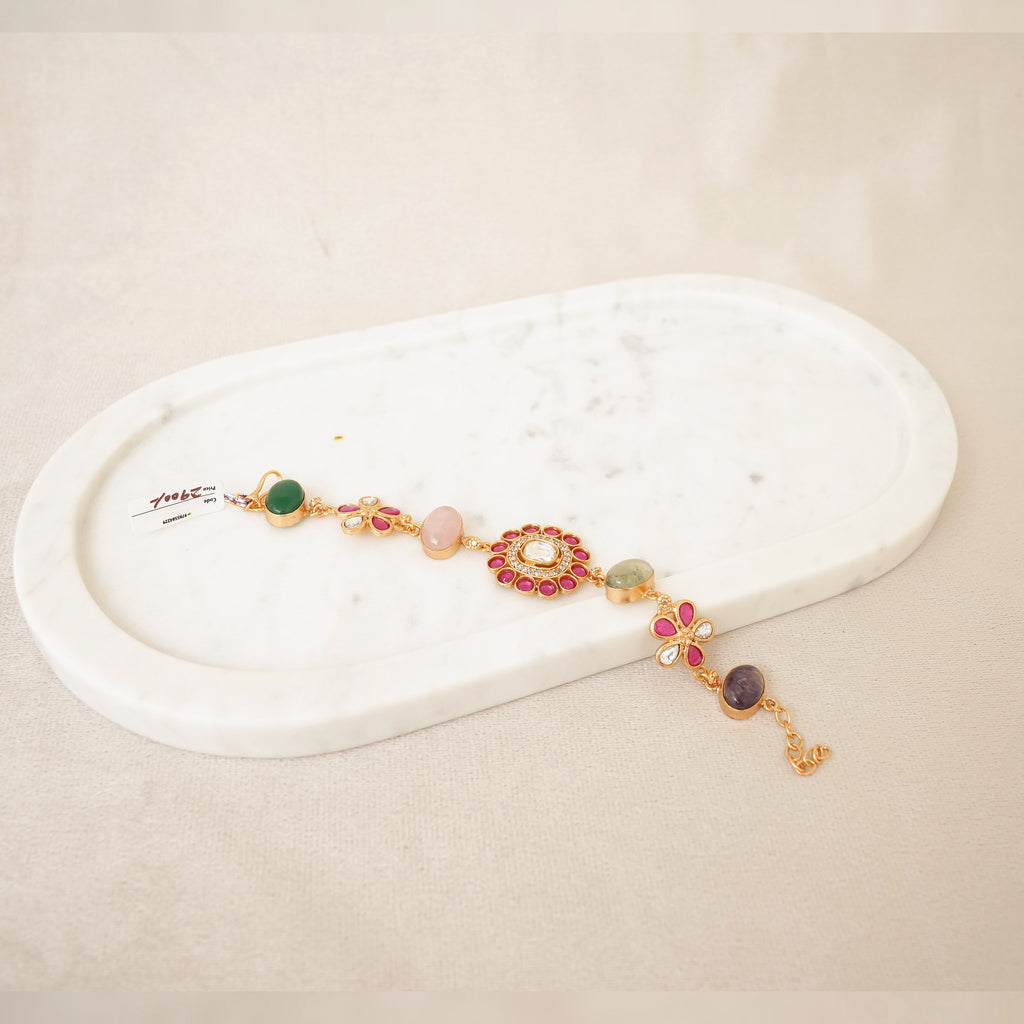 Kundan Floral Gemstone Link Bracelet - Multicolour