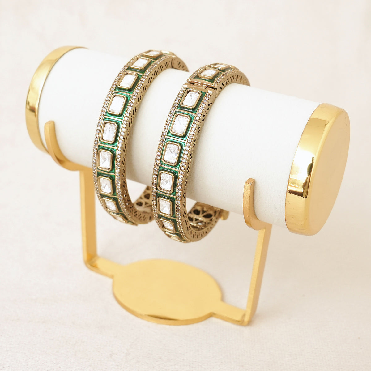 Green Kundan Polki Bangles
