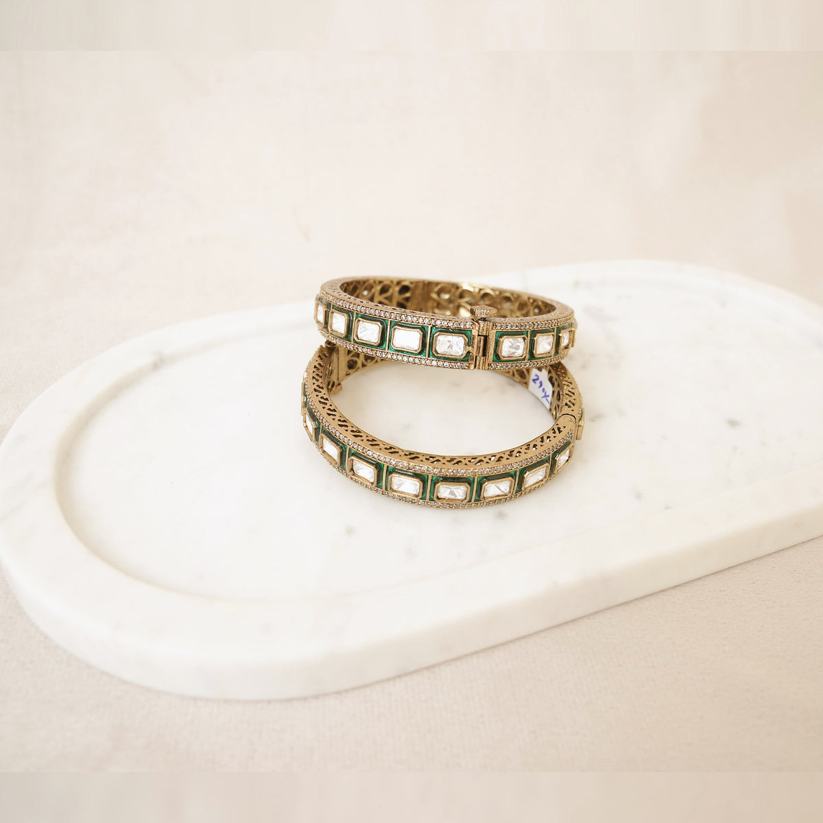 Green Kundan Polki Bangles