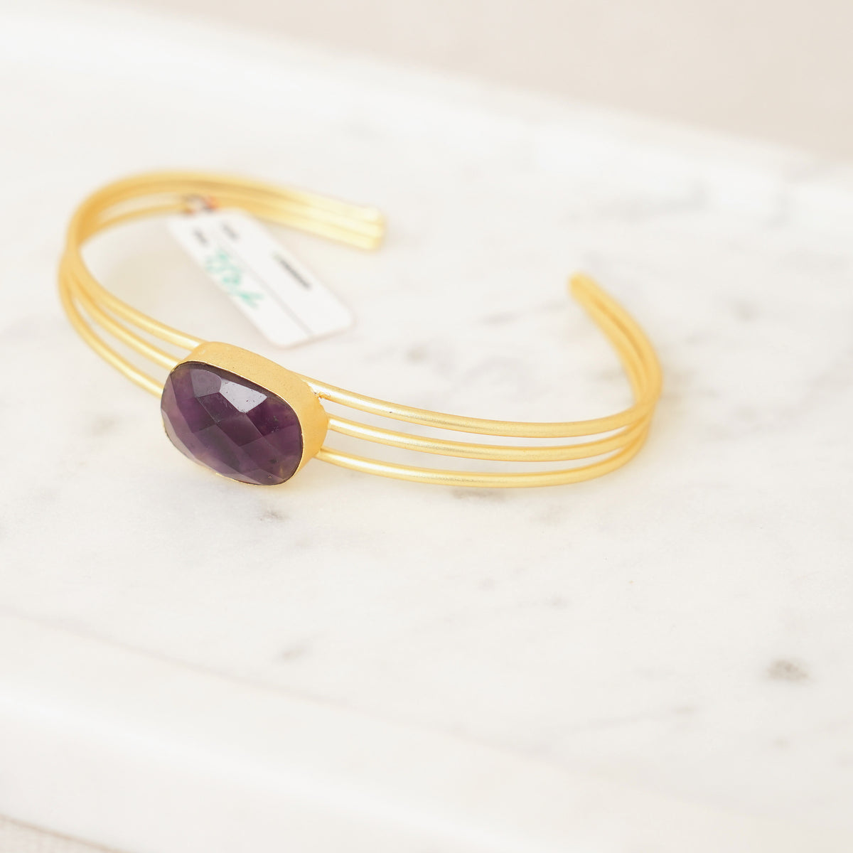 Faceted Gemstone Wire Cuff - Purple Amethyst