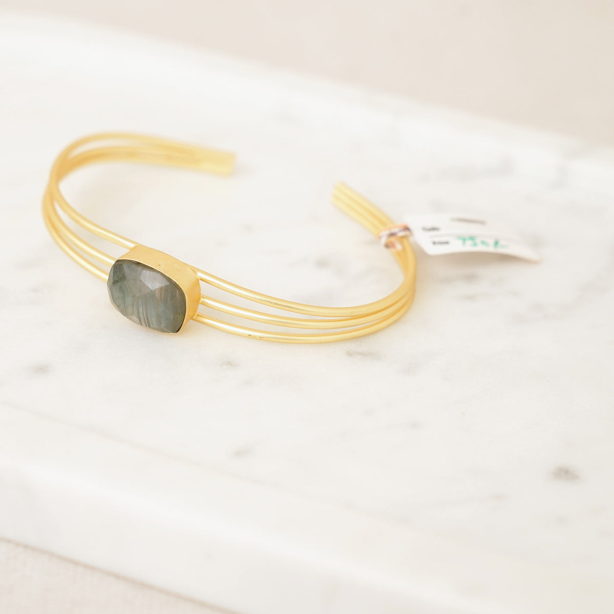Faceted Gemstone Wire Cuff - Grey Labradorite