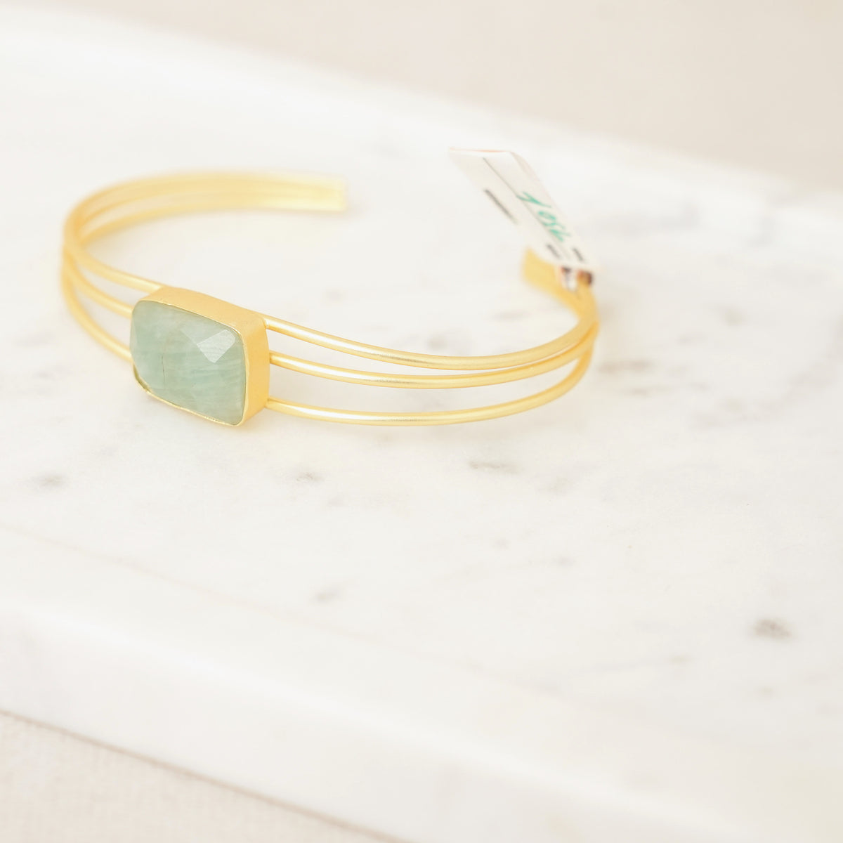 Faceted Gemstone Wire Cuff - Sea Green