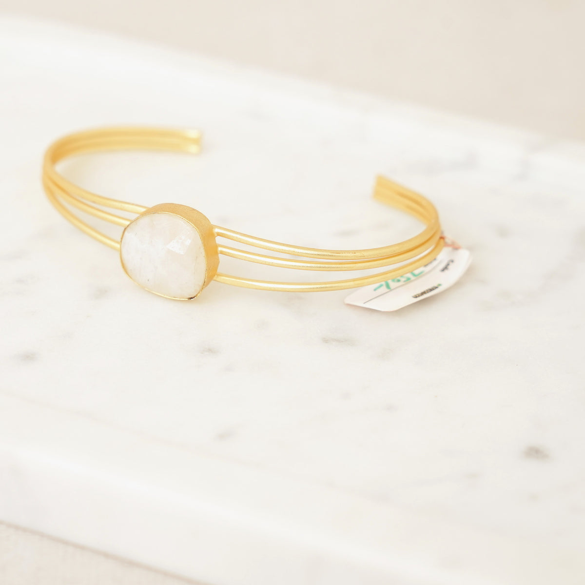 Faceted Gemstone Wire Cuff - White Moonstone