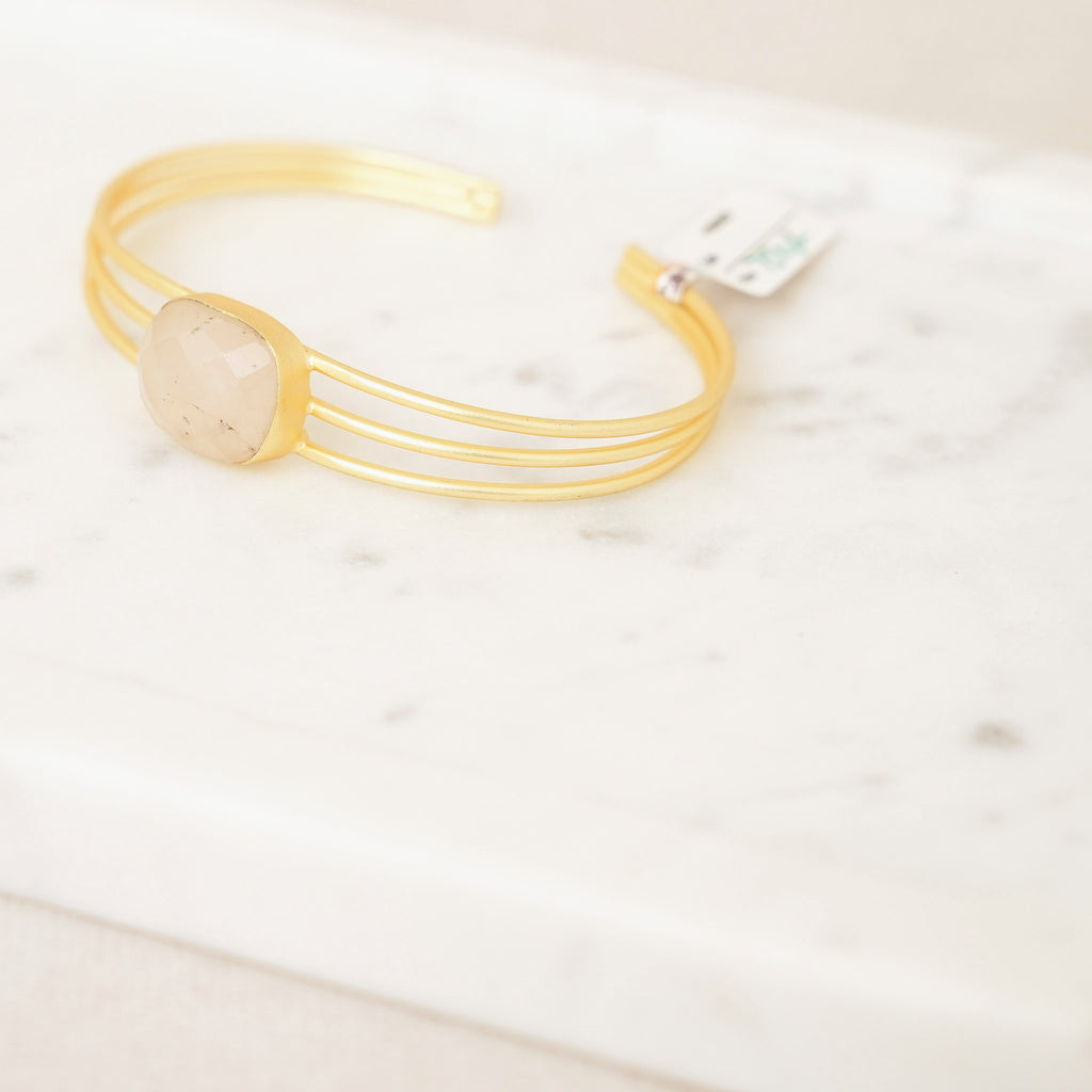 Faceted Gemstone Wire Cuff - Pink Rose Quartz