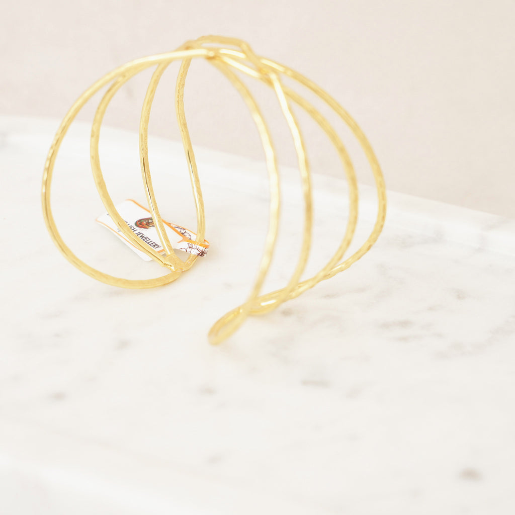 Hammered Gold Crisscross Cuff
