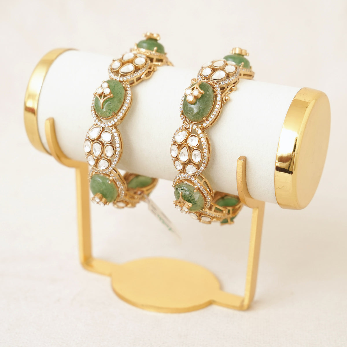 Green Gemstone Kundan Bangles