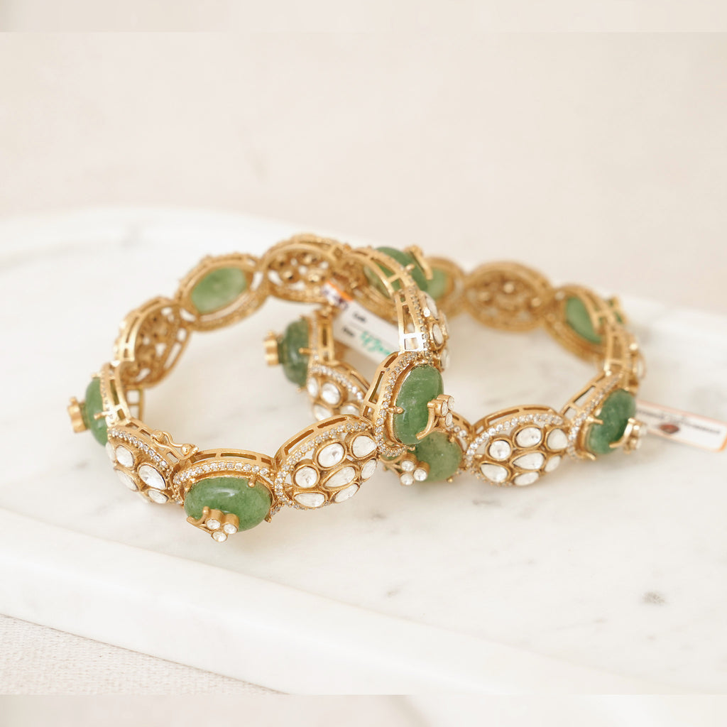Green Gemstone Kundan Bangles
