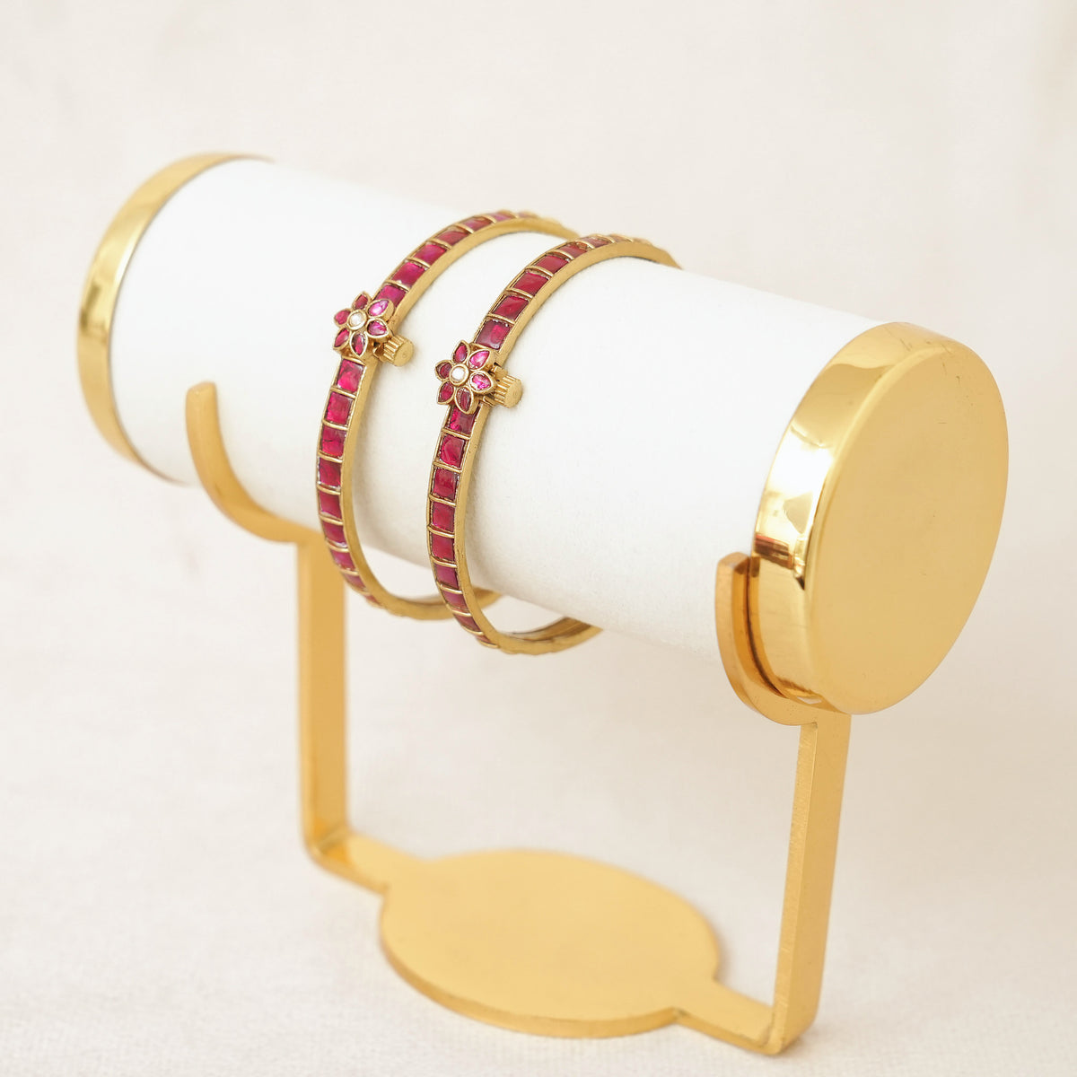 Square Kundan Stone Bangles - Ruby Red