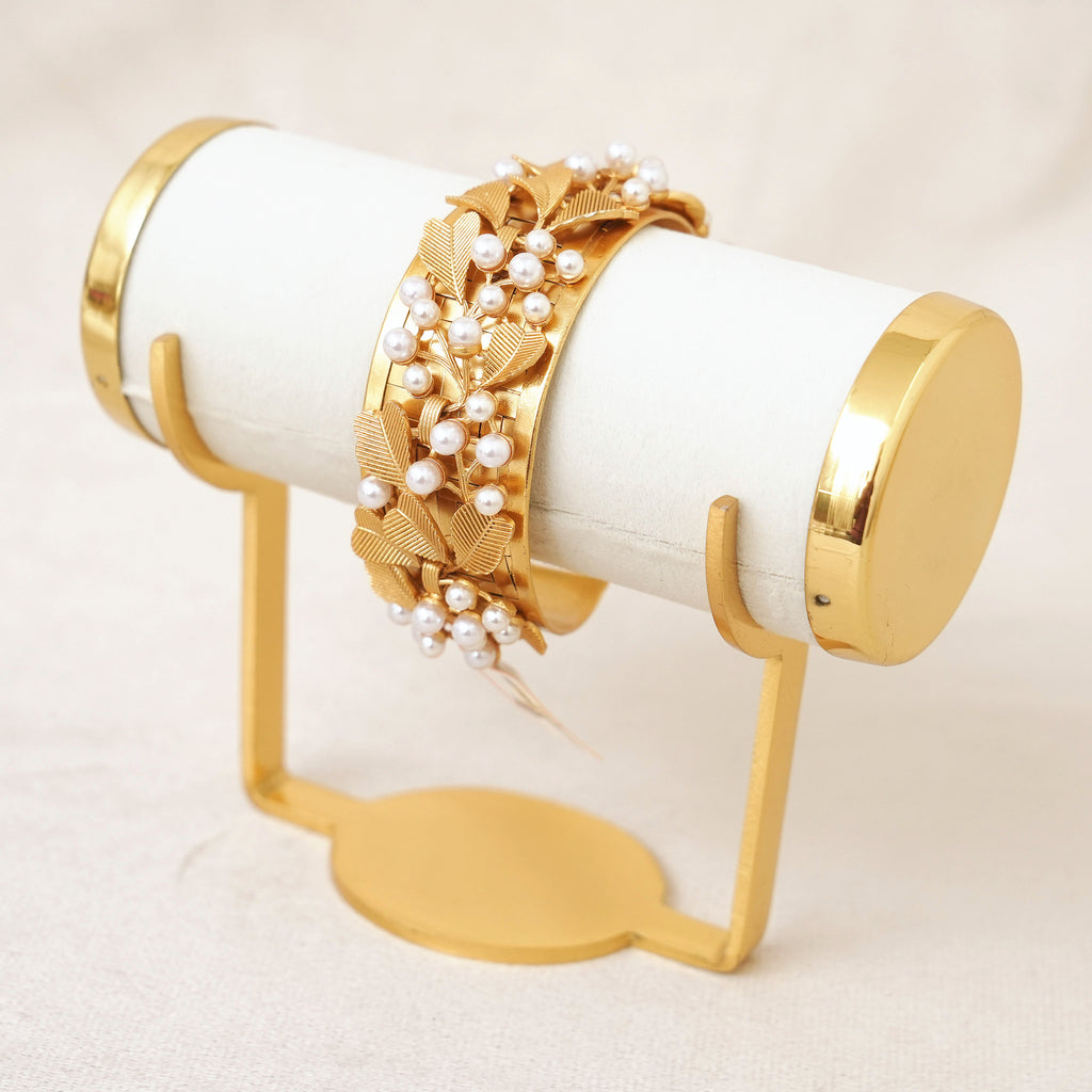 Gold Leaf & Pearl Cuff Bracelet