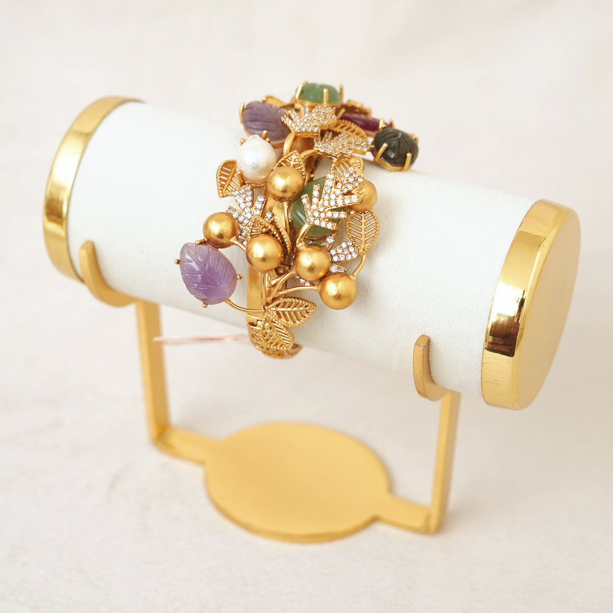 Carved Gemstone Leaf Statement Cuff