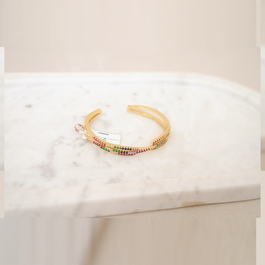 Rainbow Stone Crossover Cuff
