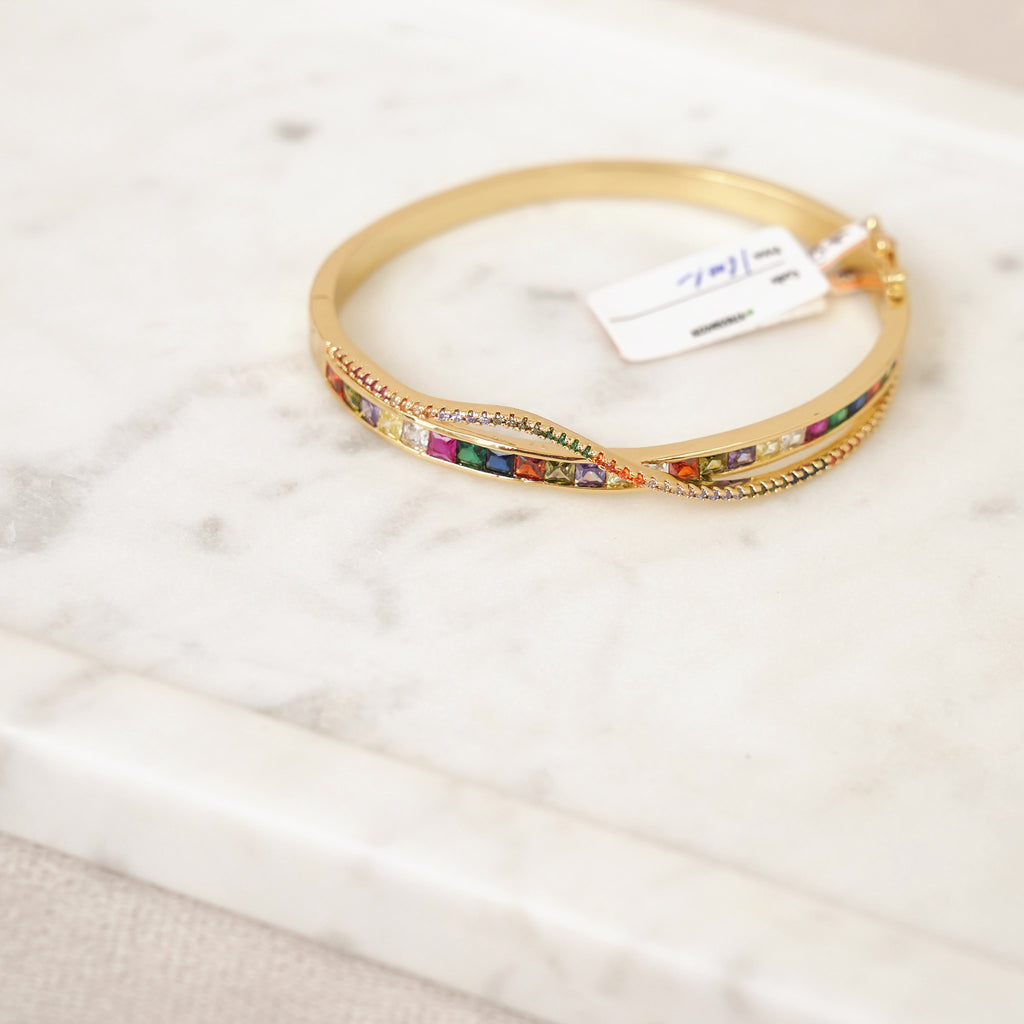 Rainbow Stone Crossover Cuff