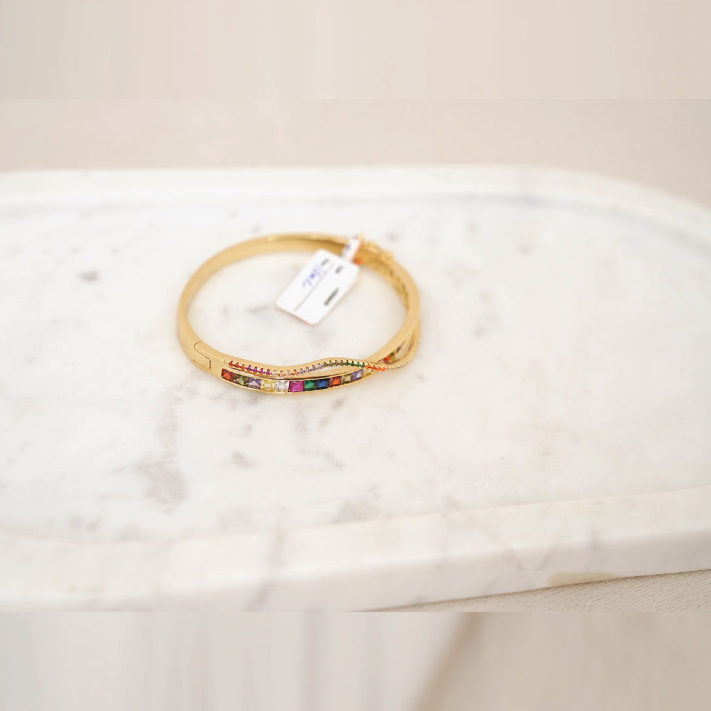 Rainbow Stone Crossover Cuff
