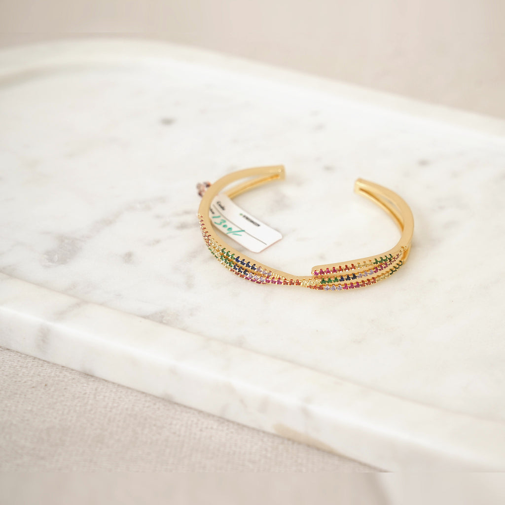 Rainbow Stone Crossover Cuff