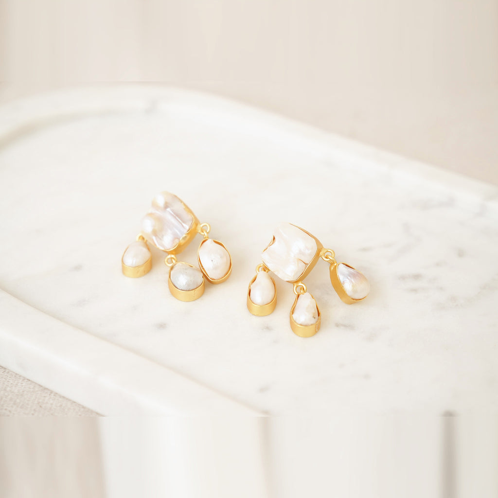 Baroque Pearl Cluster Drop Earrings