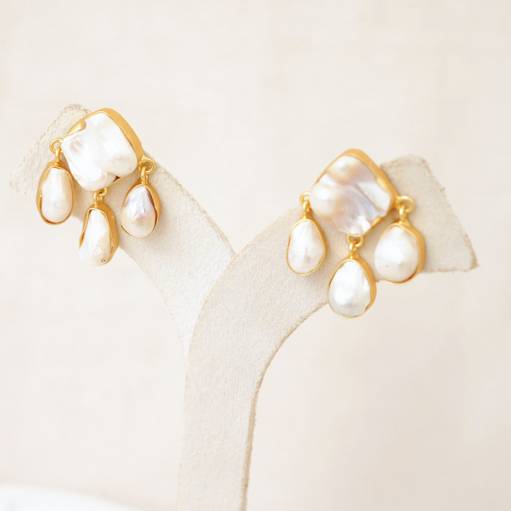 Baroque Pearl Cluster Drop Earrings