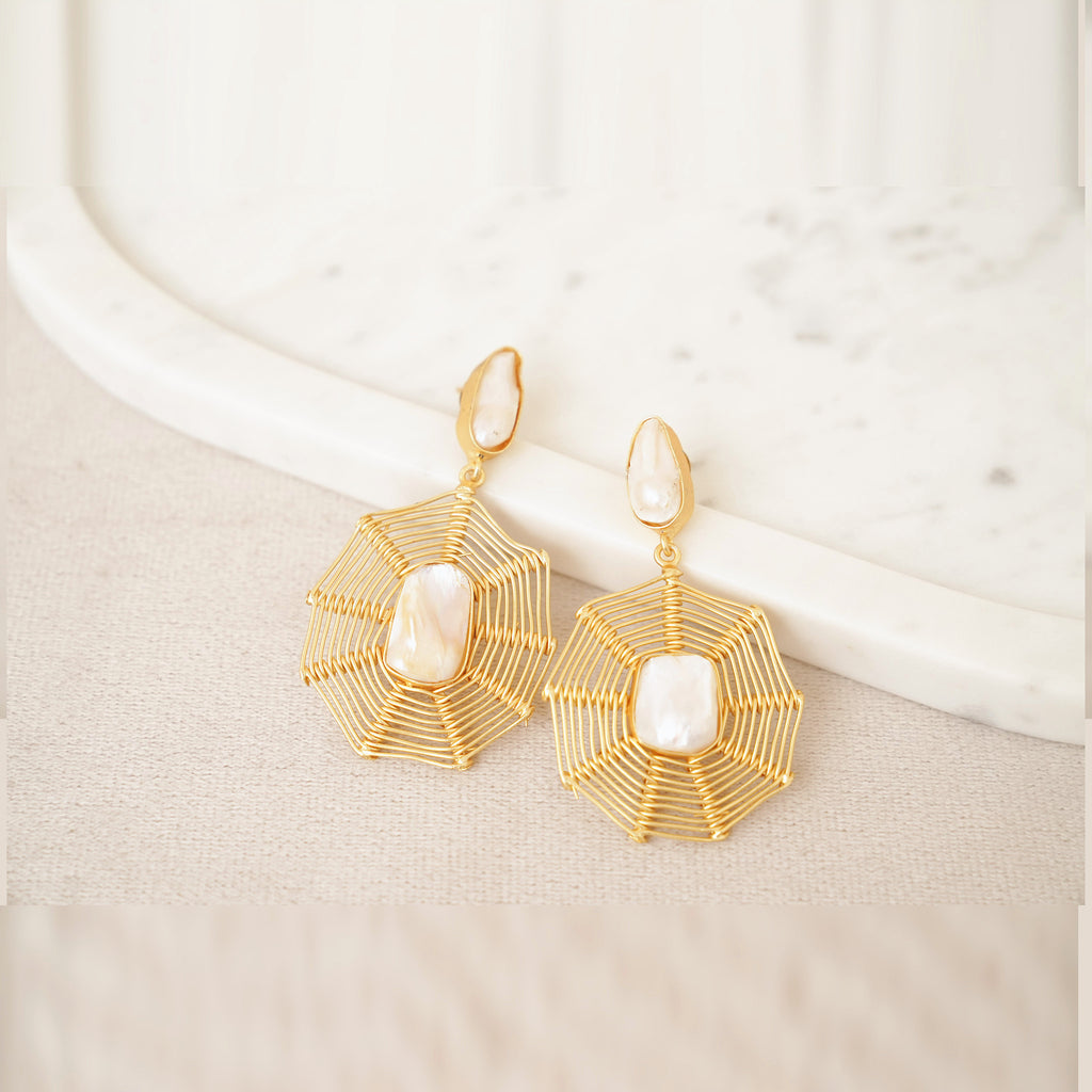 Baroque Pearl Web Chandelier Earrings