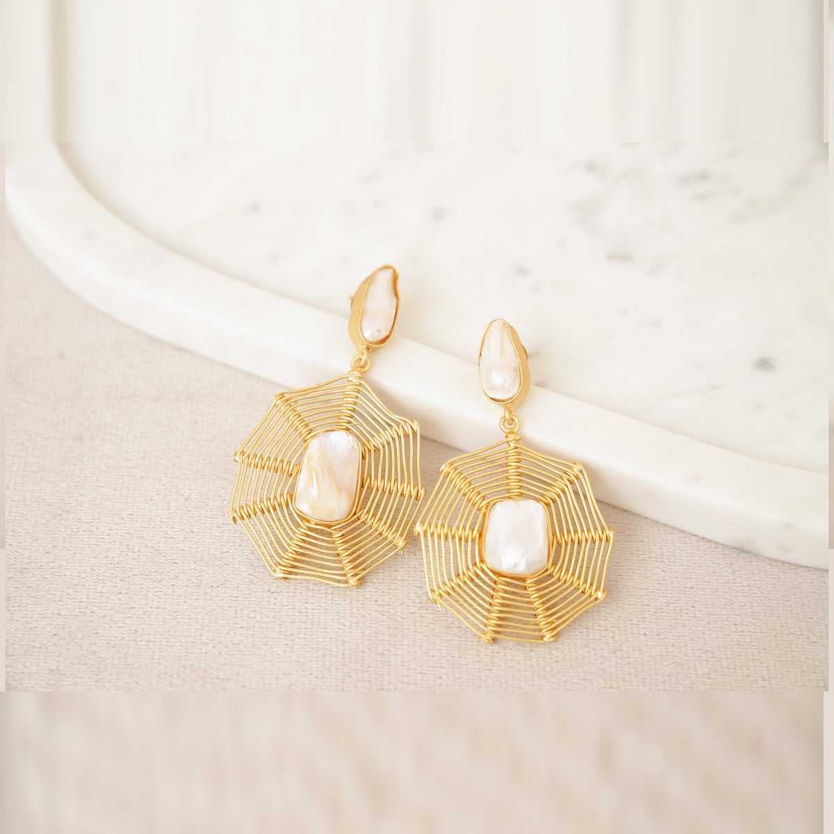 Baroque Pearl Web Chandelier Earrings