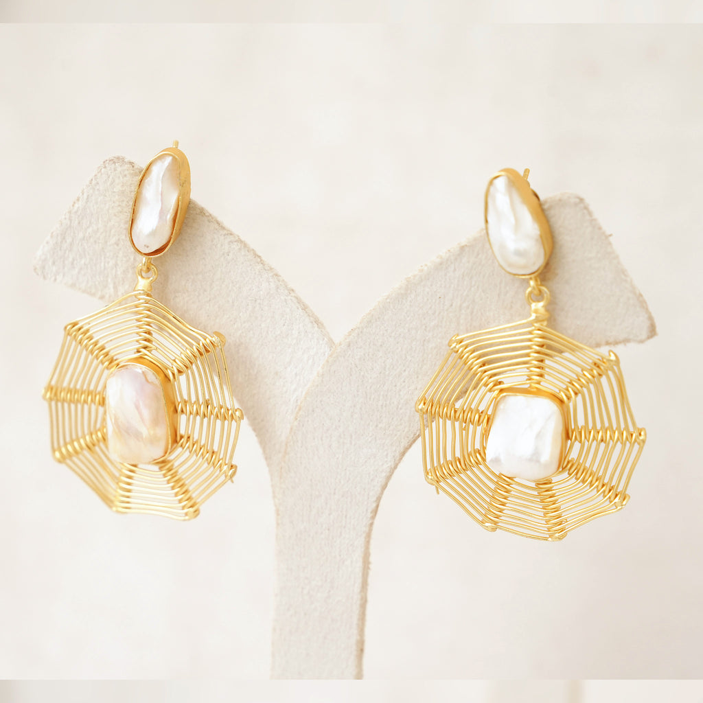 Baroque Pearl Web Chandelier Earrings