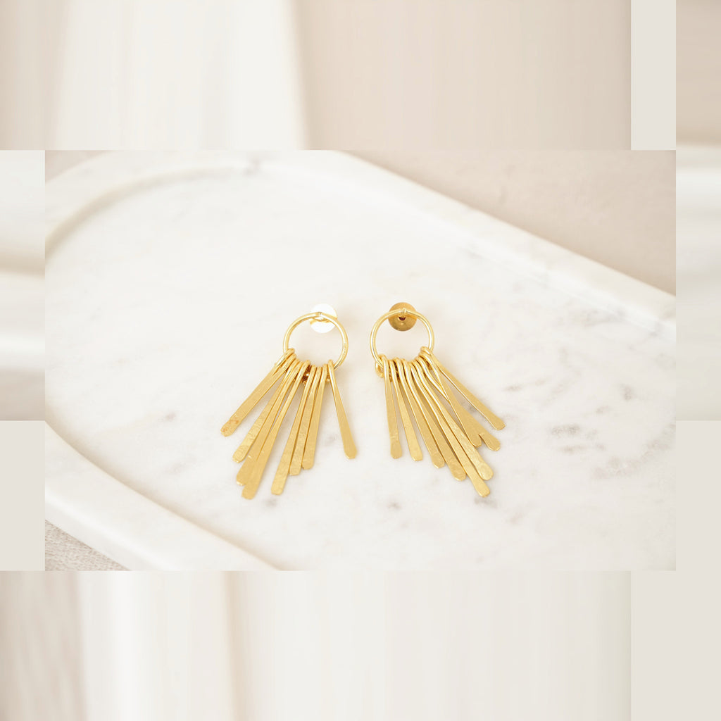 Hammered Gold Fringe Hoop Earrings